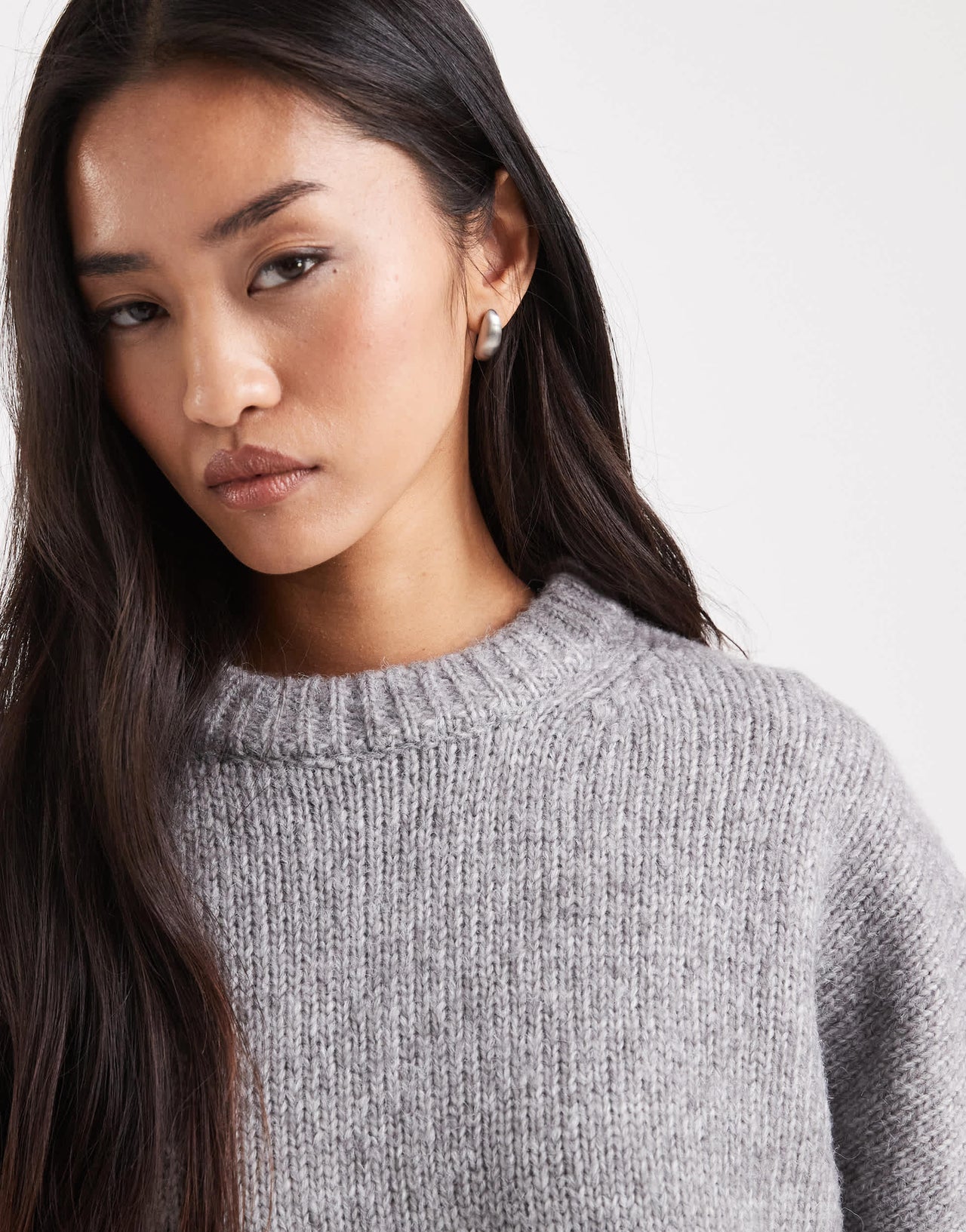 ASOS DESIGN oversized crew neck jumper with curved hem in grey