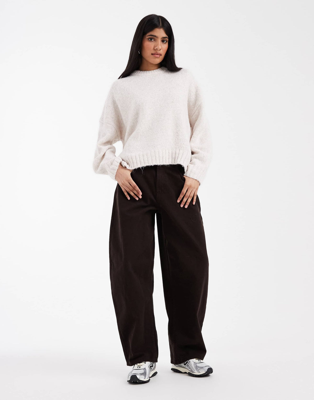 ASOS DESIGN oversized crew neck jumper with curved hem in cream