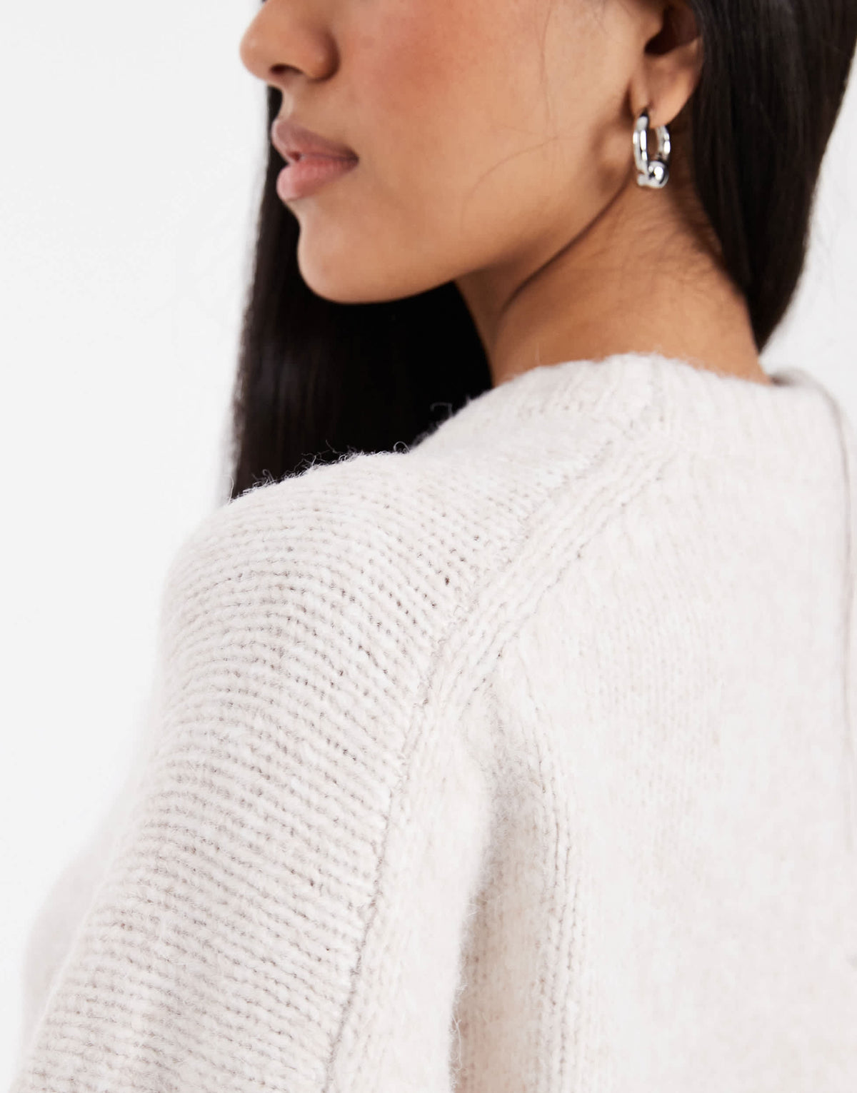ASOS DESIGN oversized crew neck jumper with curved hem in cream