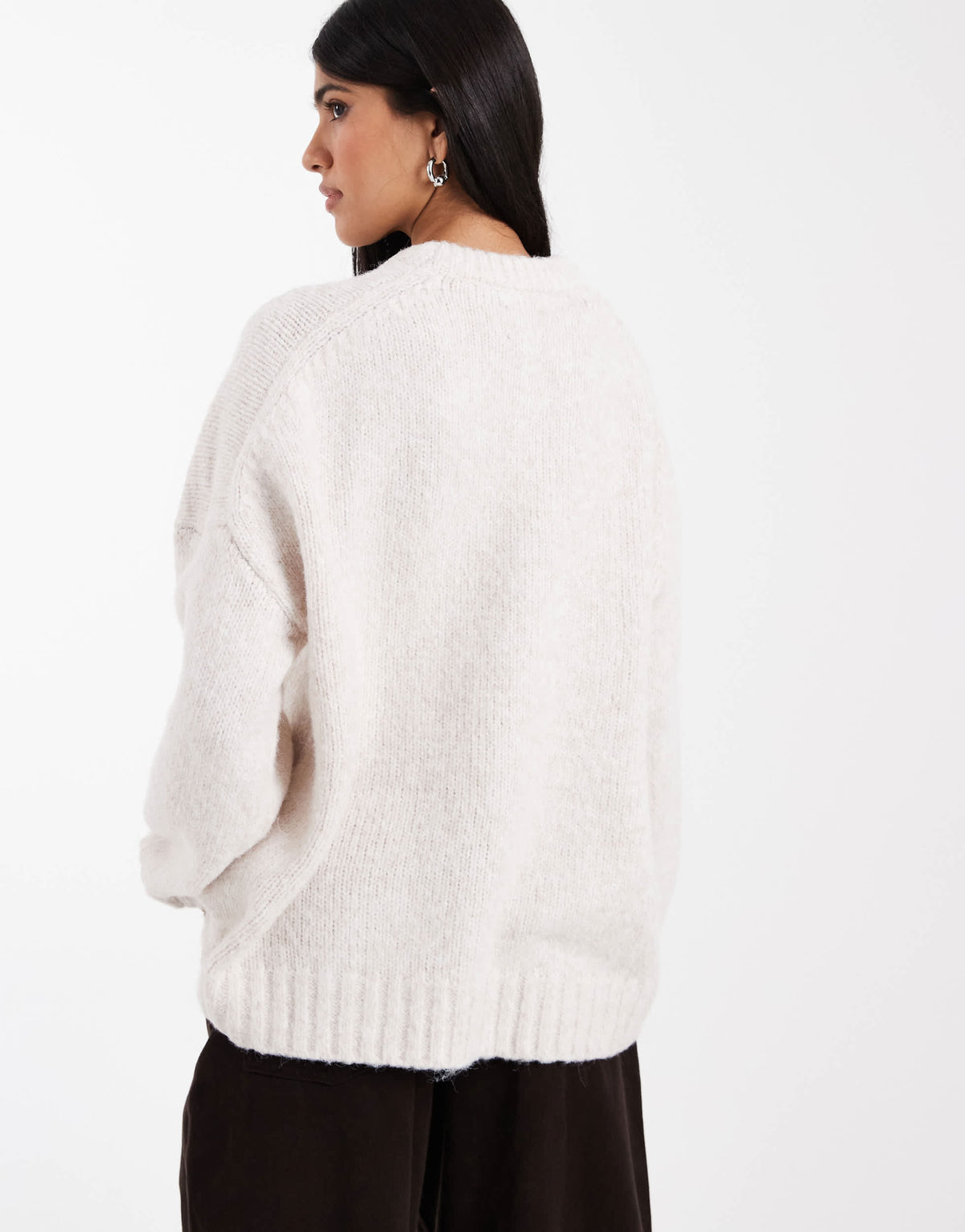 ASOS DESIGN oversized crew neck jumper with curved hem in cream