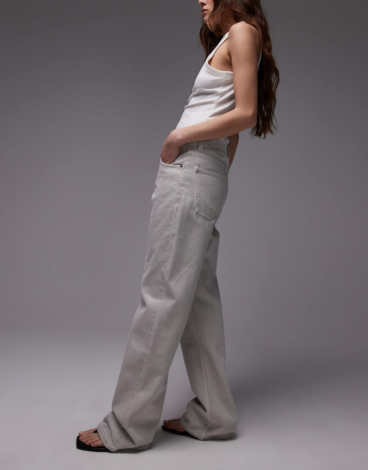 Mango Miami mid rise straight jeans in light grey