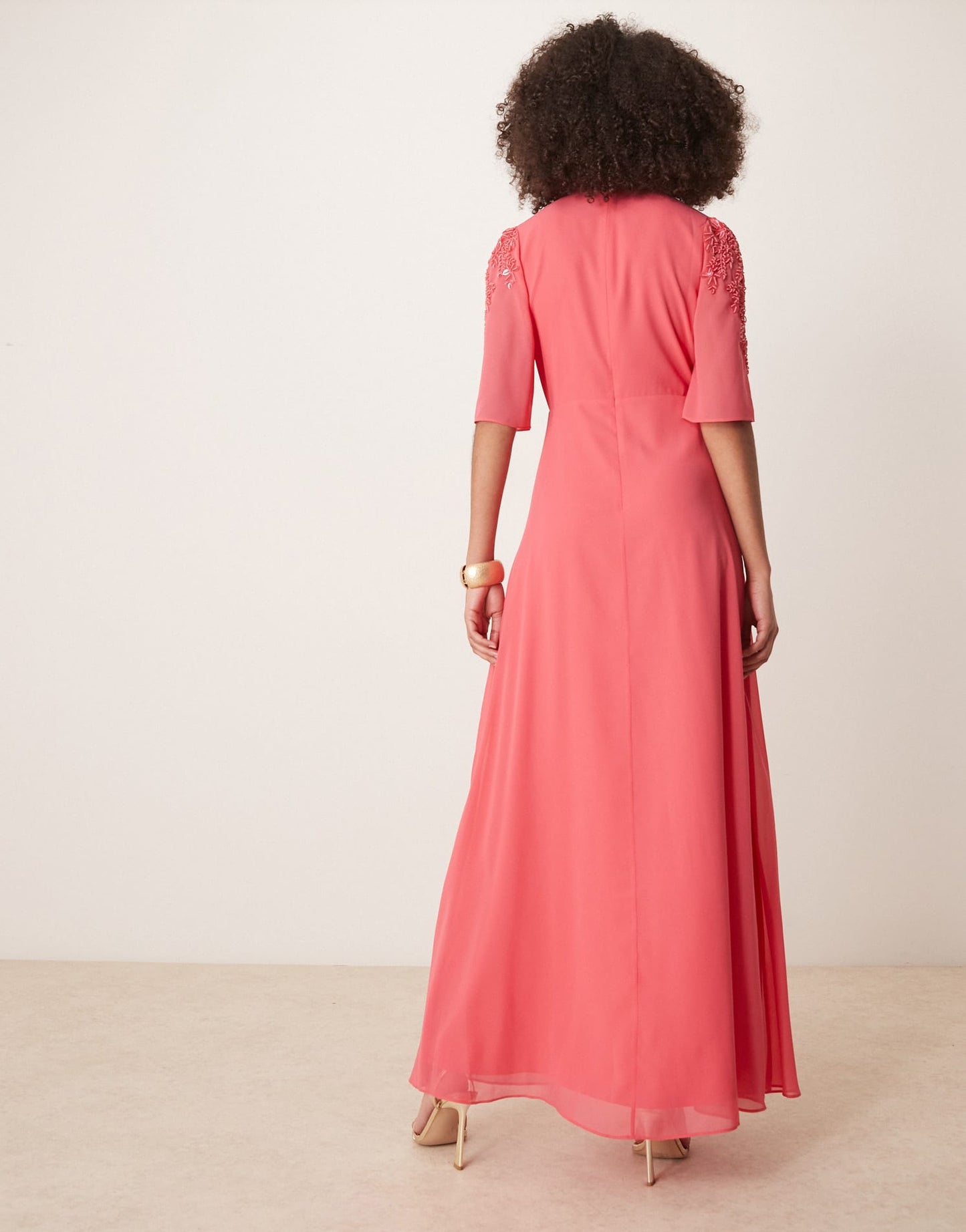 Hope & Ivy plunge front embellished maxi dress in coral