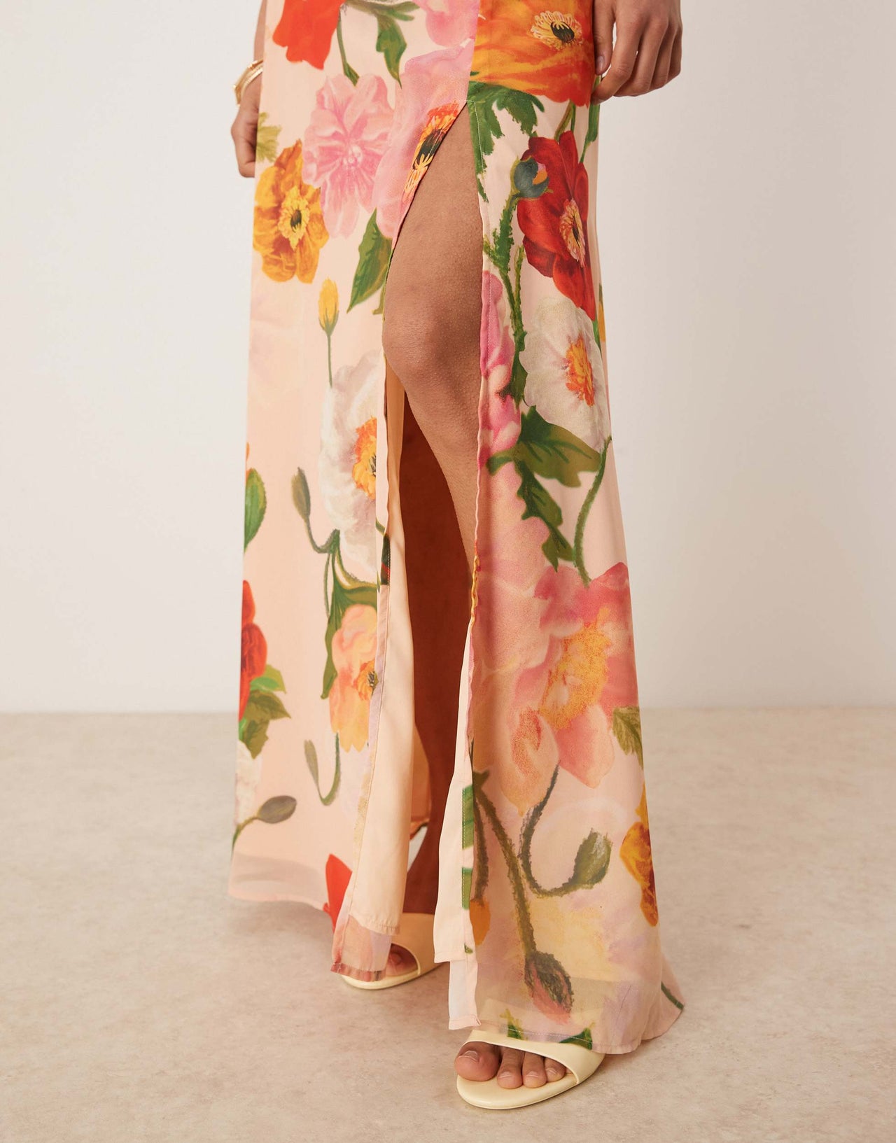 Hope & Ivy high waisted thigh split maxi skirt co-ord in pink multi