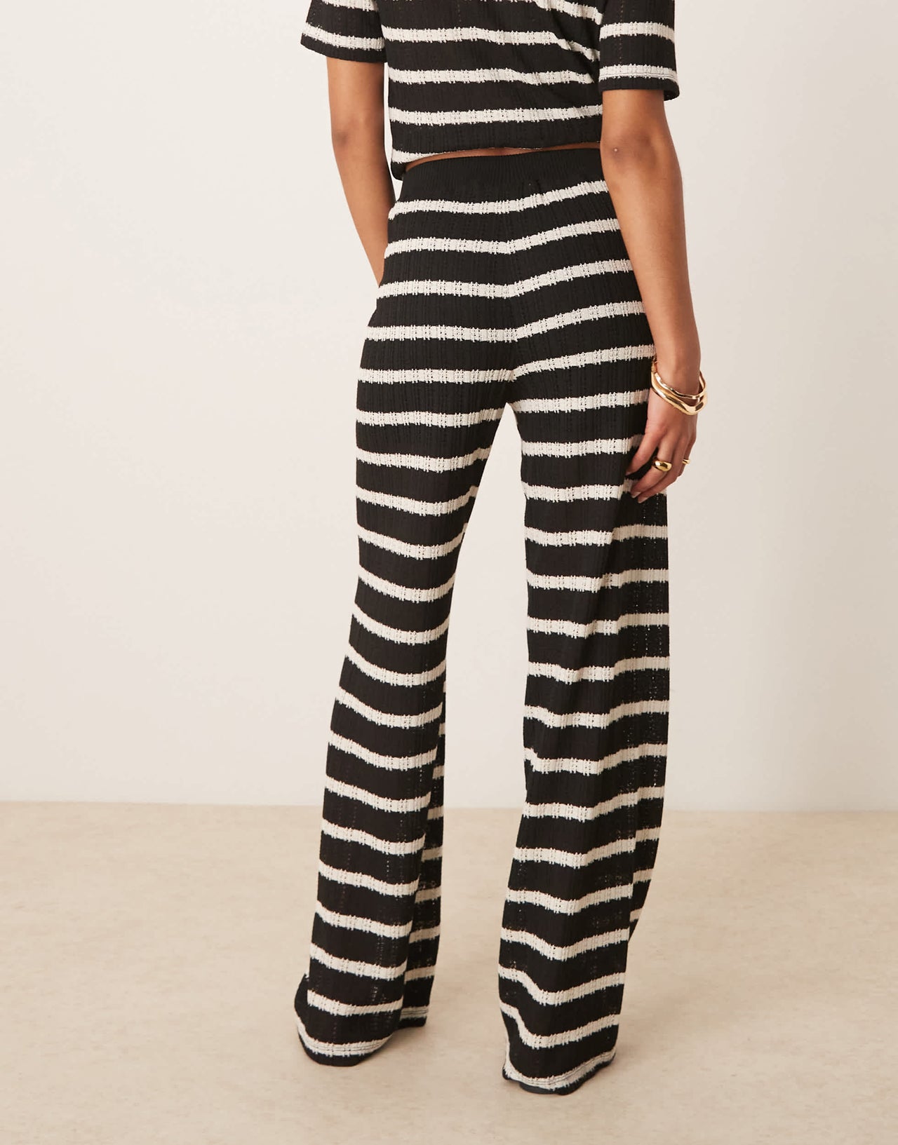 JDY crochet trousers co-ord in black & white stripes