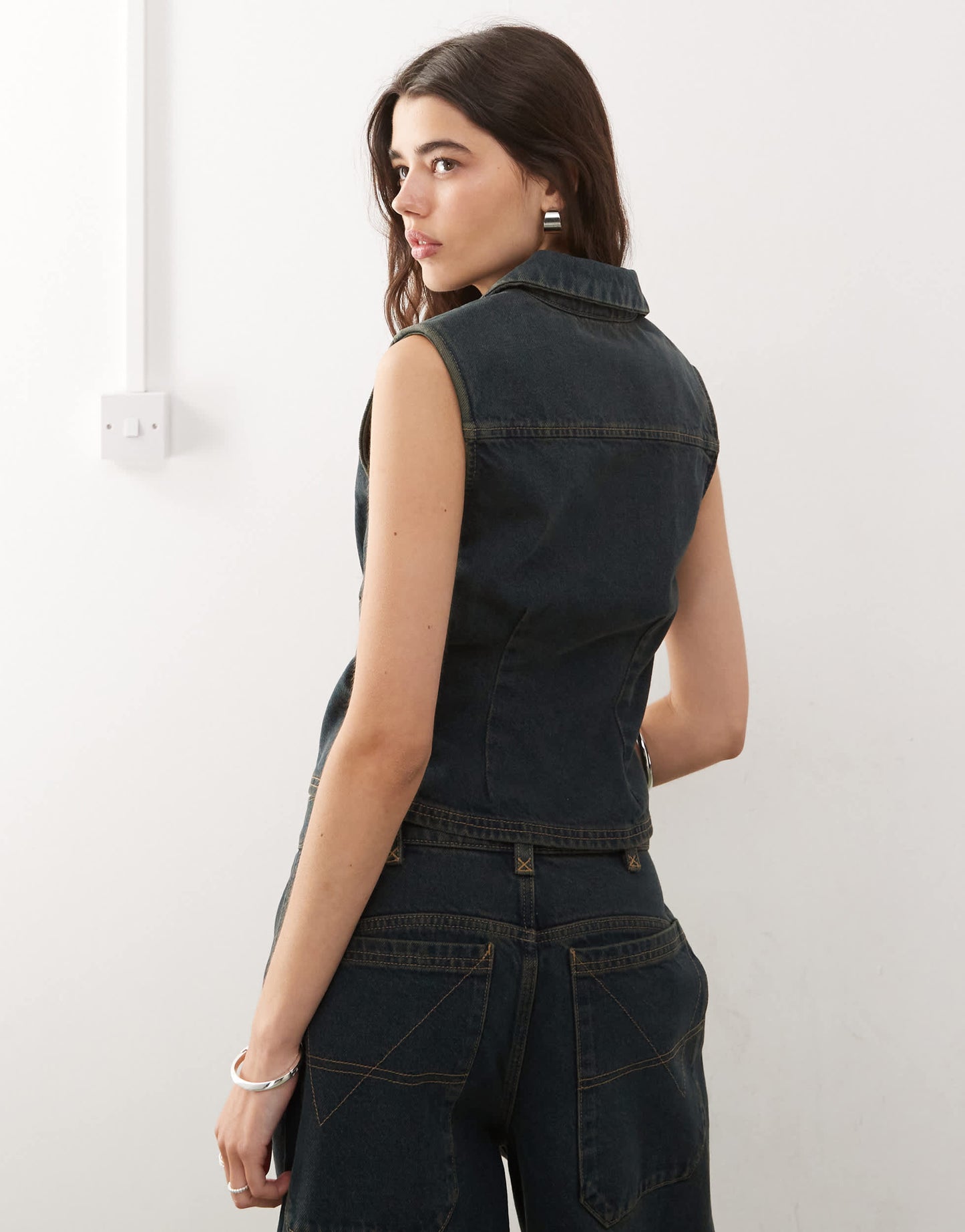 COLLUSION festival denim buckle waistcoat co-ord in green wash