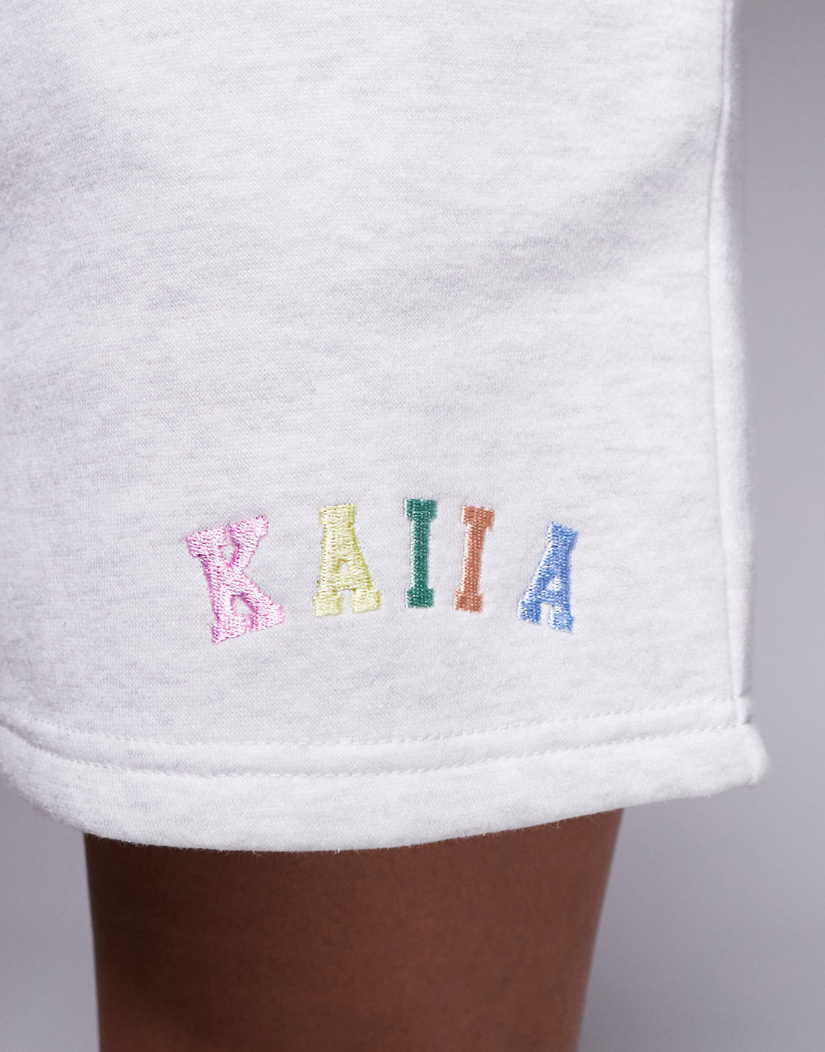 Kaiia cotton blend embroidered rainbow logo sweat shorts co-ord in grey marl