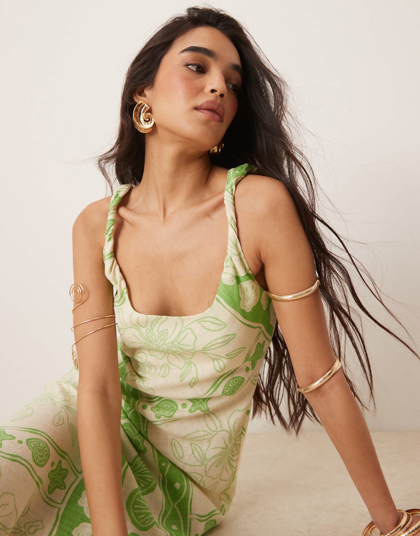 ASOS DESIGN linen look twist strap bias maxi sundress in tile print