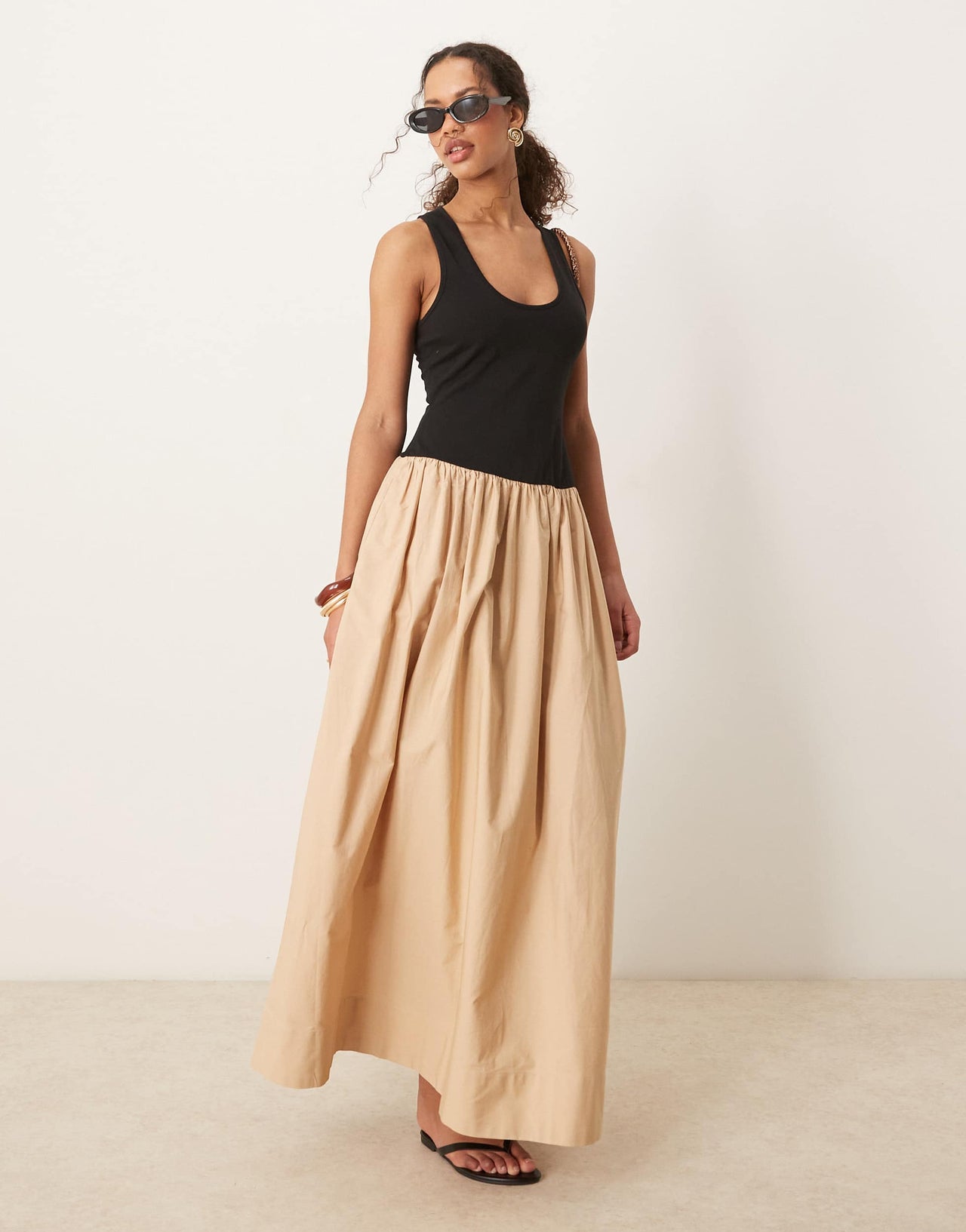 ASOS DESIGN scoop neck hybrid maxi dress in stone