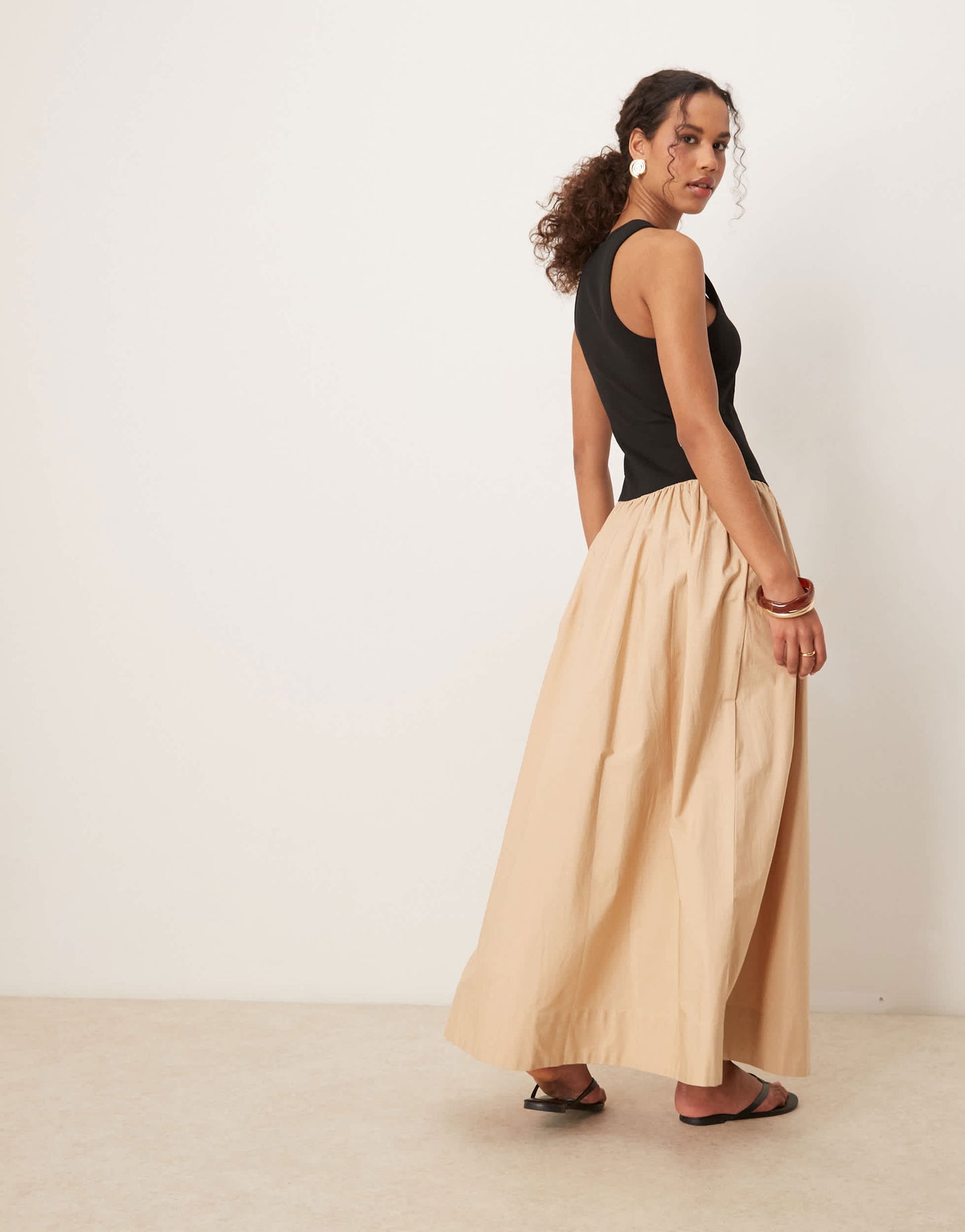 ASOS DESIGN scoop neck hybrid maxi dress in stone