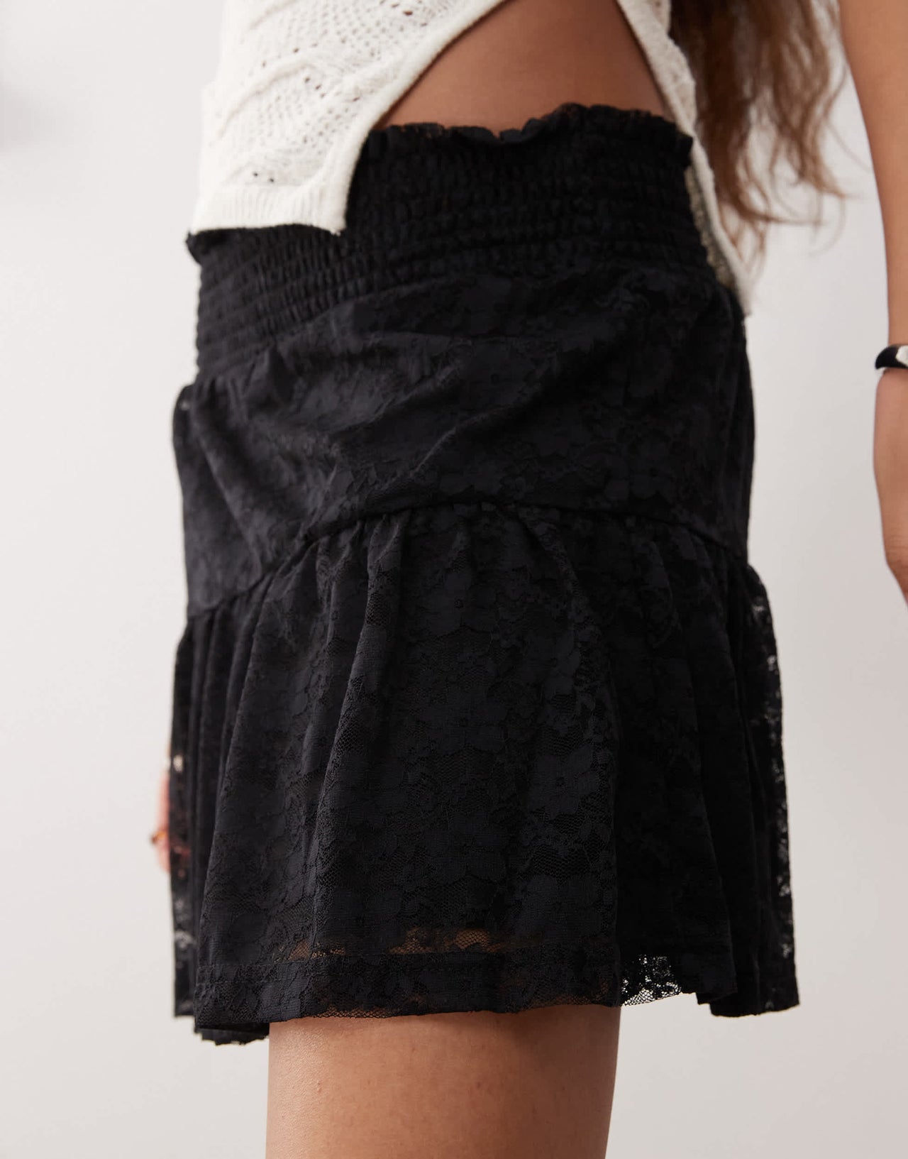 Noisy May tiered lace mini skirt in black