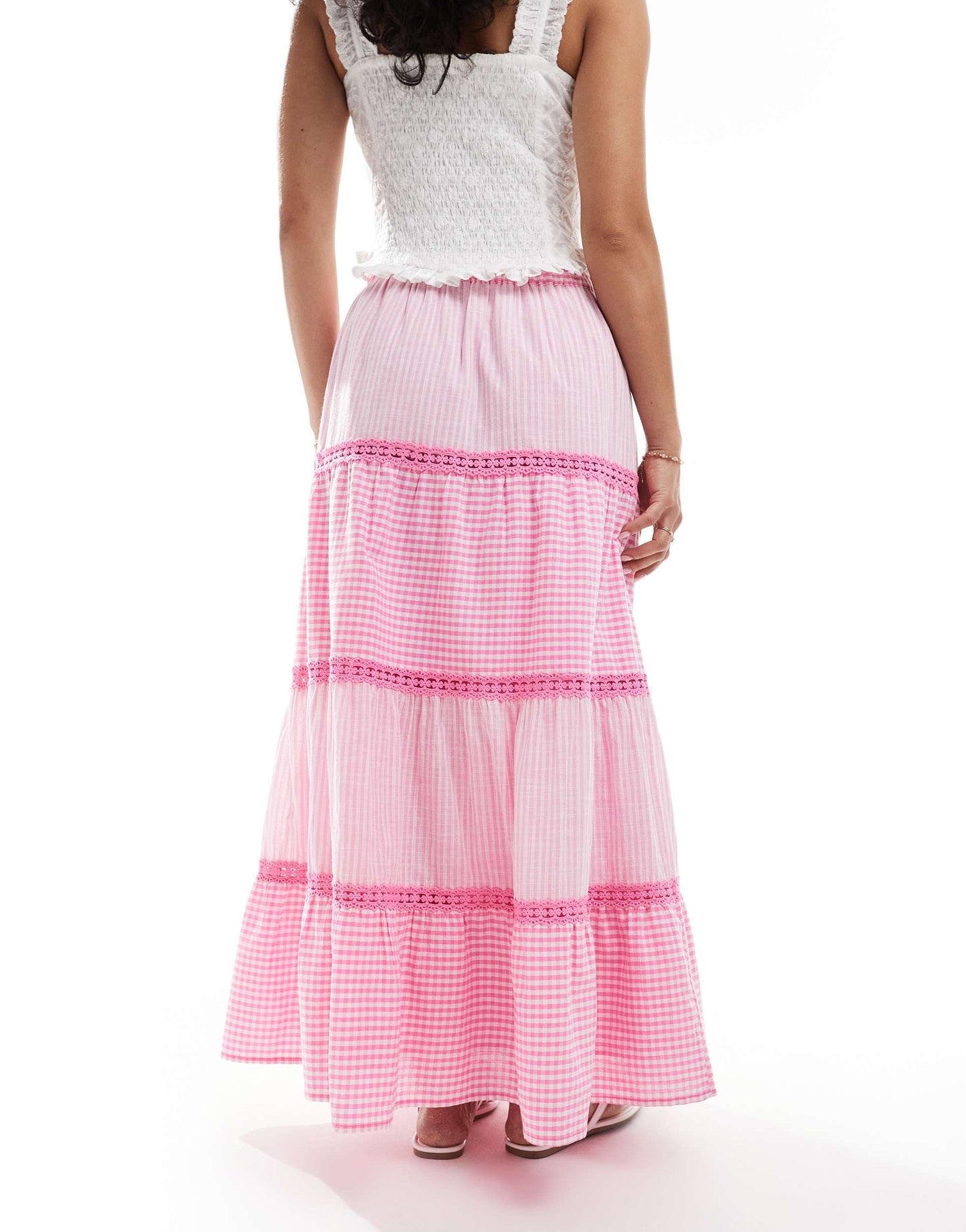 Miss Selfridge gingham and stripe mix maxi skirt
