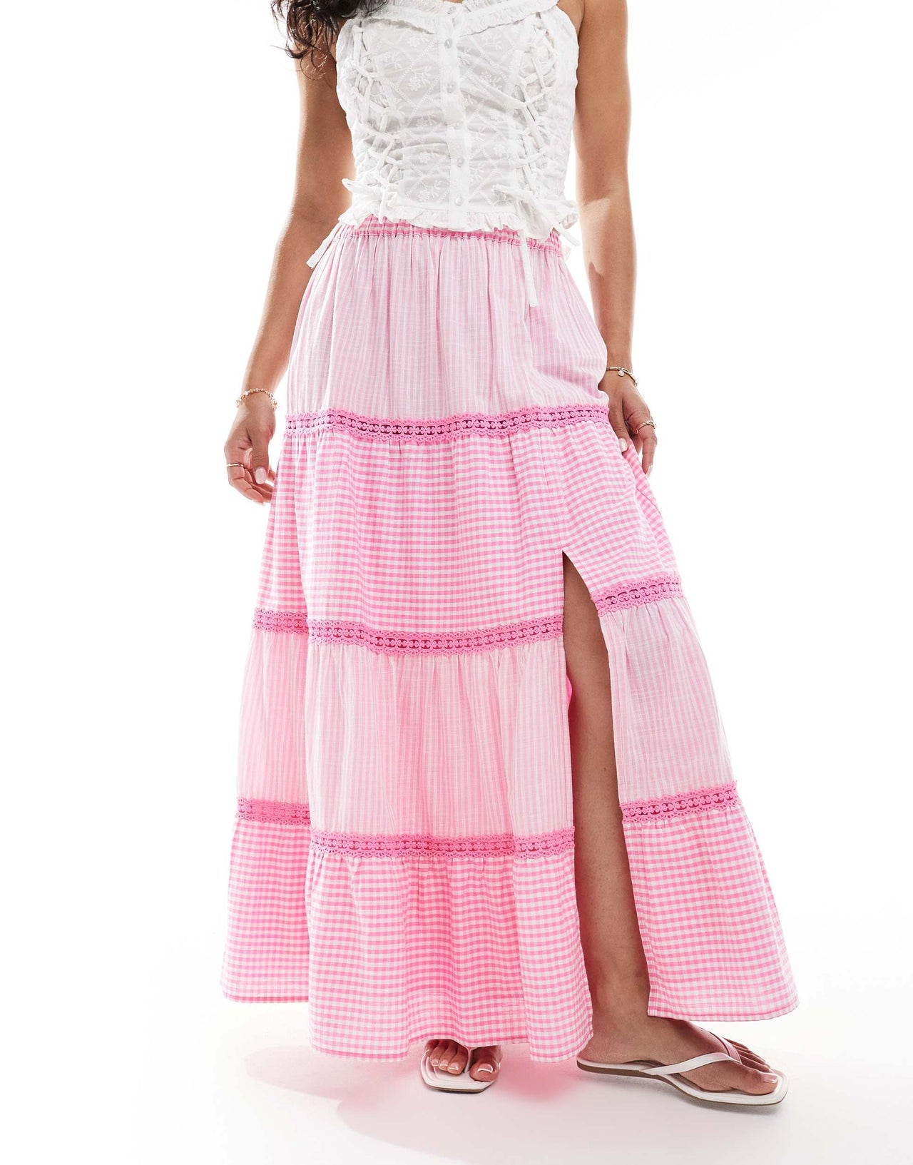 Miss Selfridge gingham and stripe mix maxi skirt