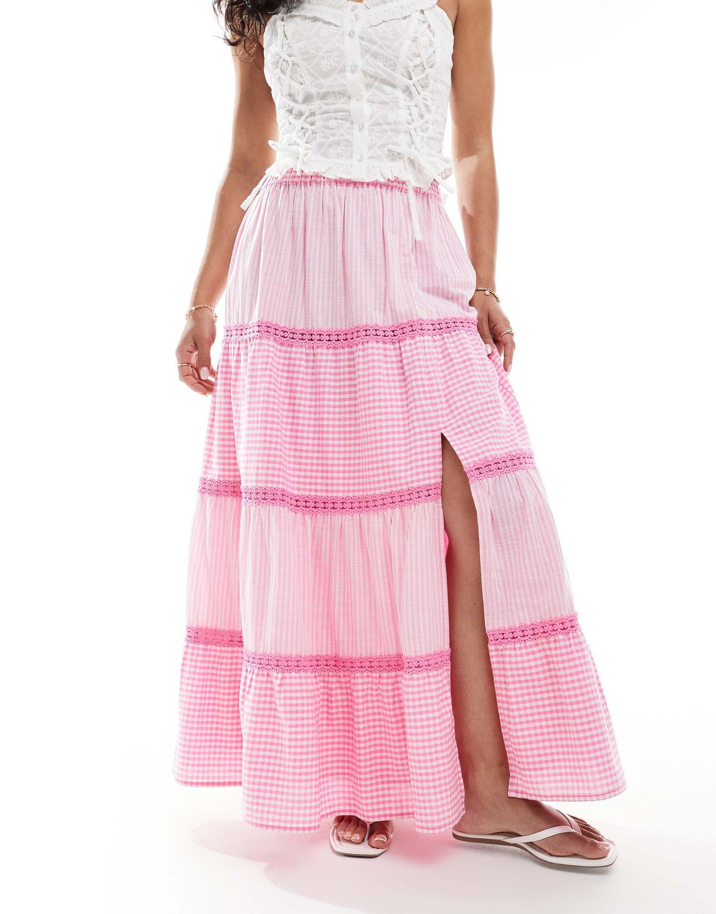 Miss Selfridge gingham and stripe mix maxi skirt