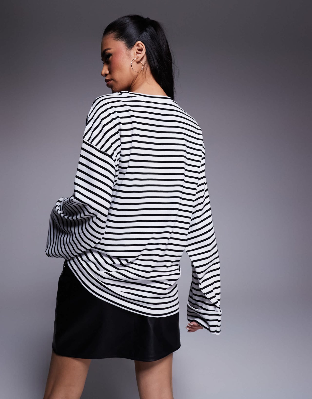 River Island stripe cuff sleeve top in black