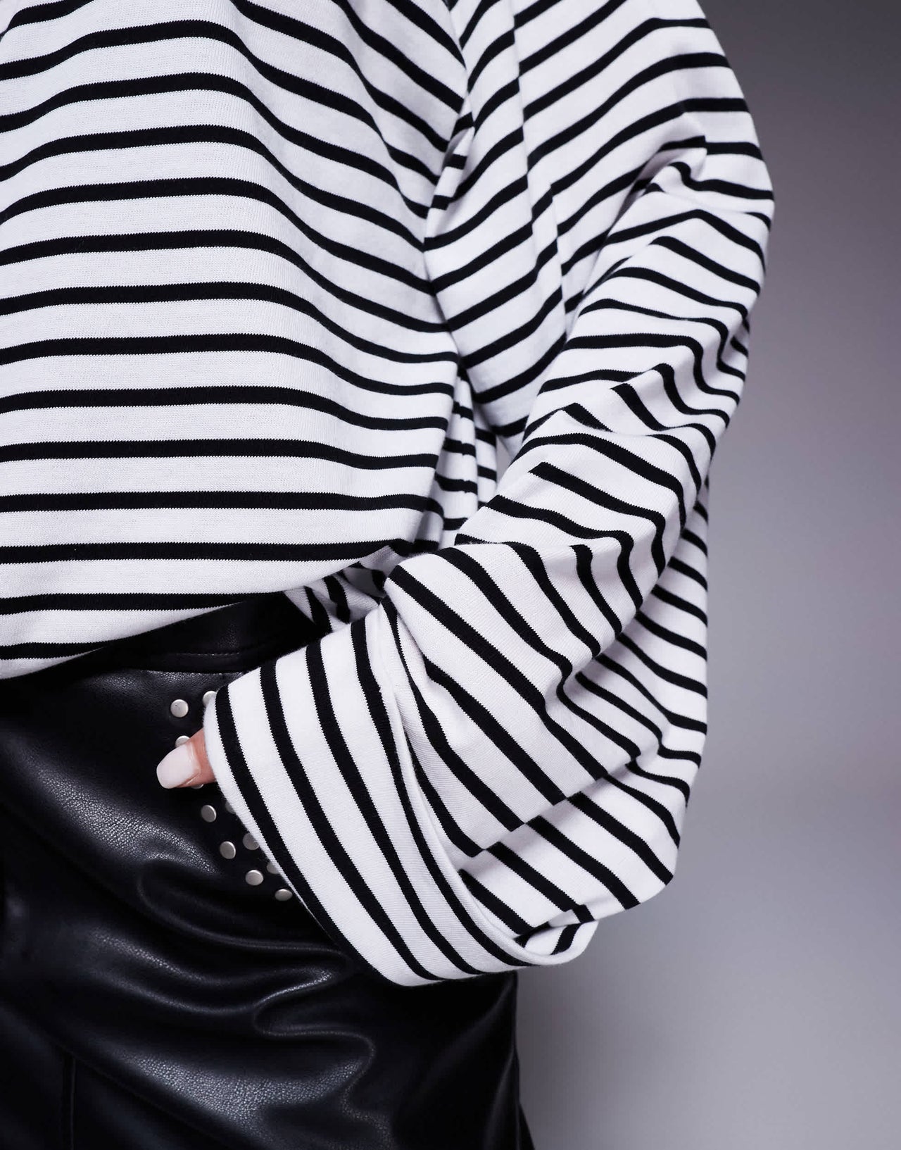 River Island stripe cuff sleeve top in black