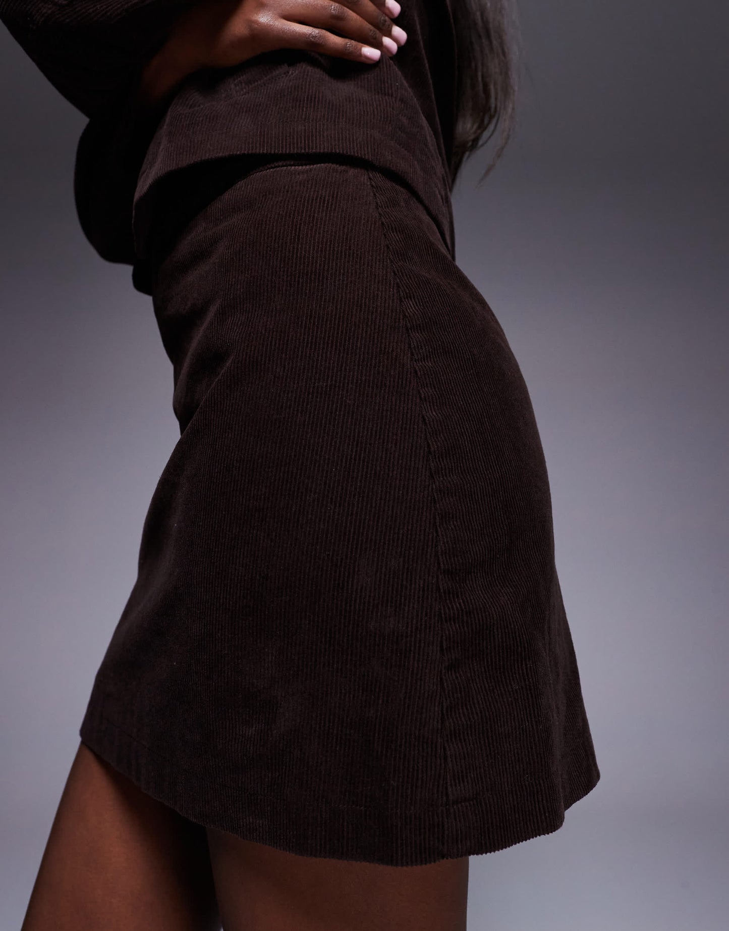 River Island corduroy mini skirt in dark brown