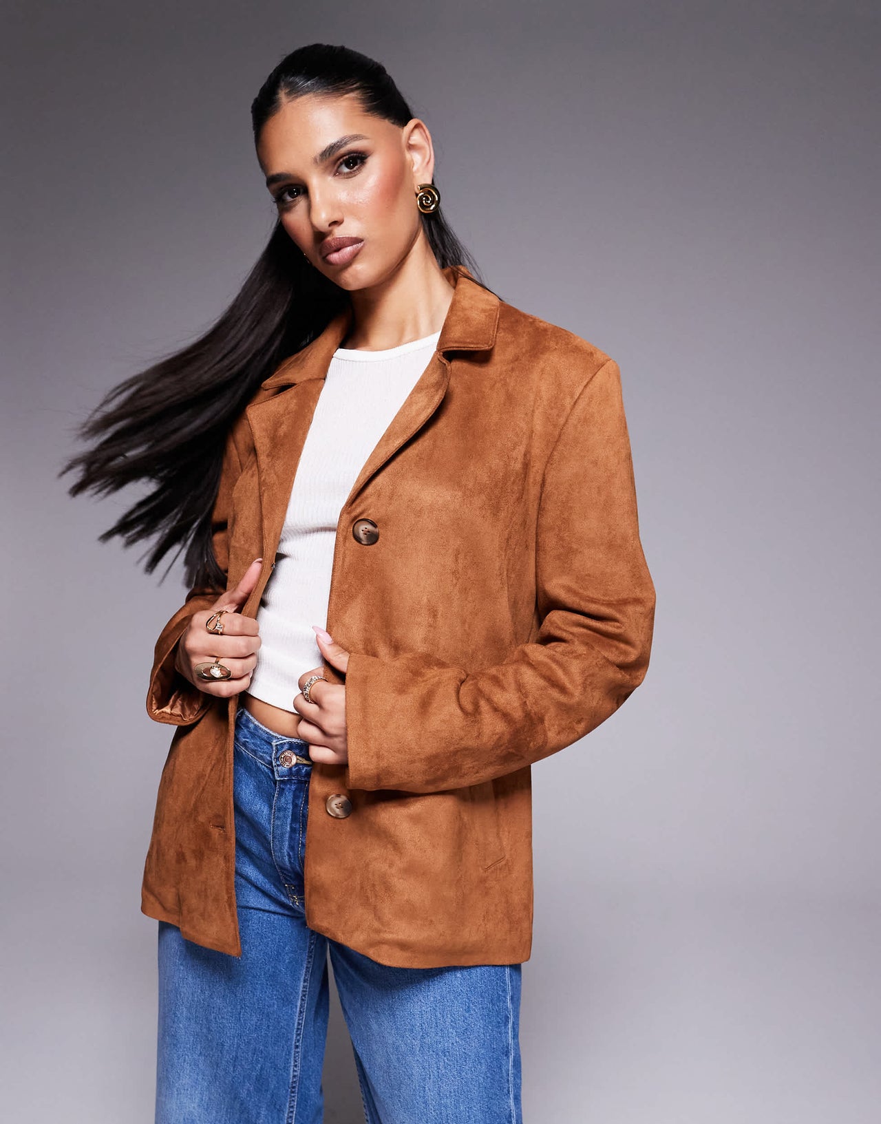 River island suedette blazer in brown