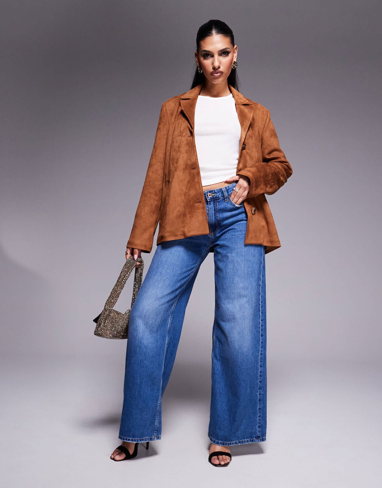 River island suedette blazer in brown