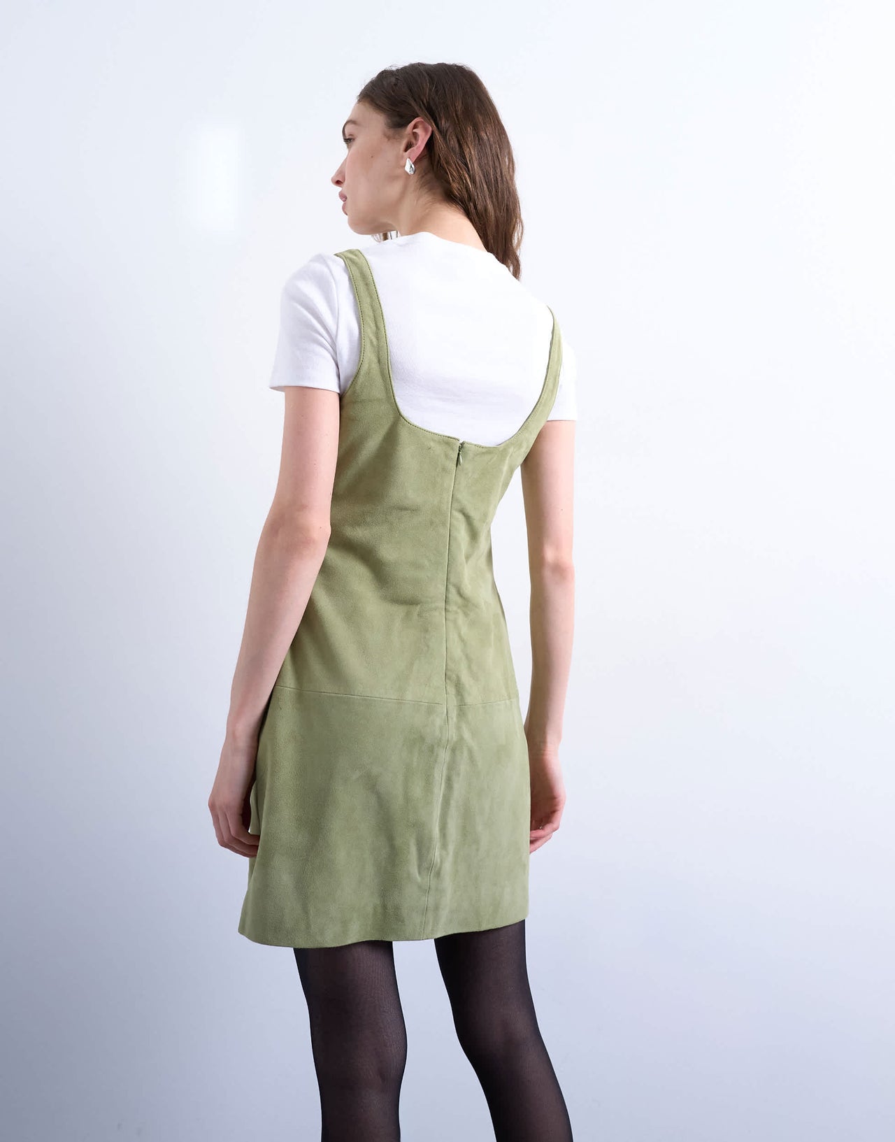 Topshop real suede seamed mini dress in pastel olive
