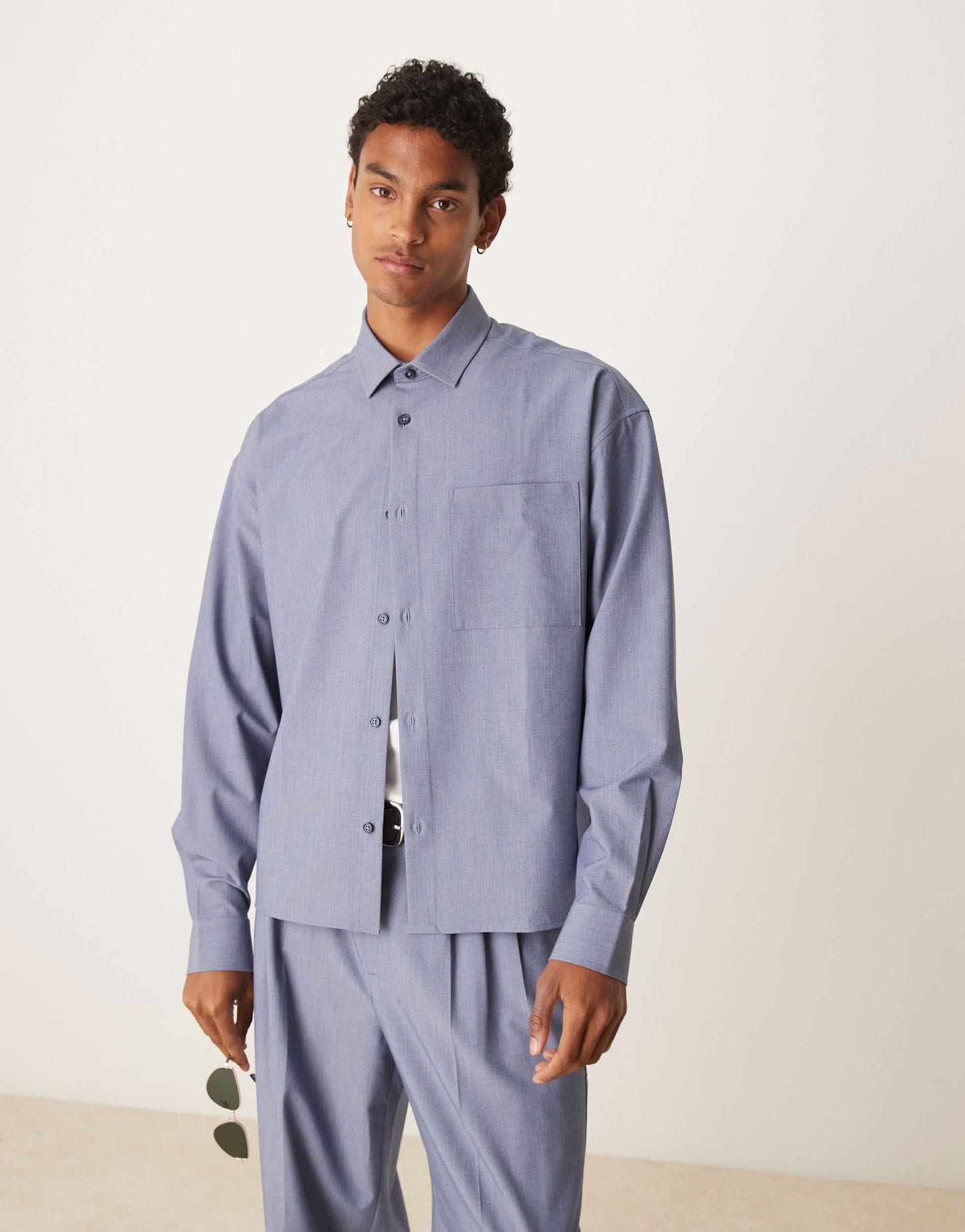 ASOS DESIGN co-ord boxy 90s oversized textured shirt in blue