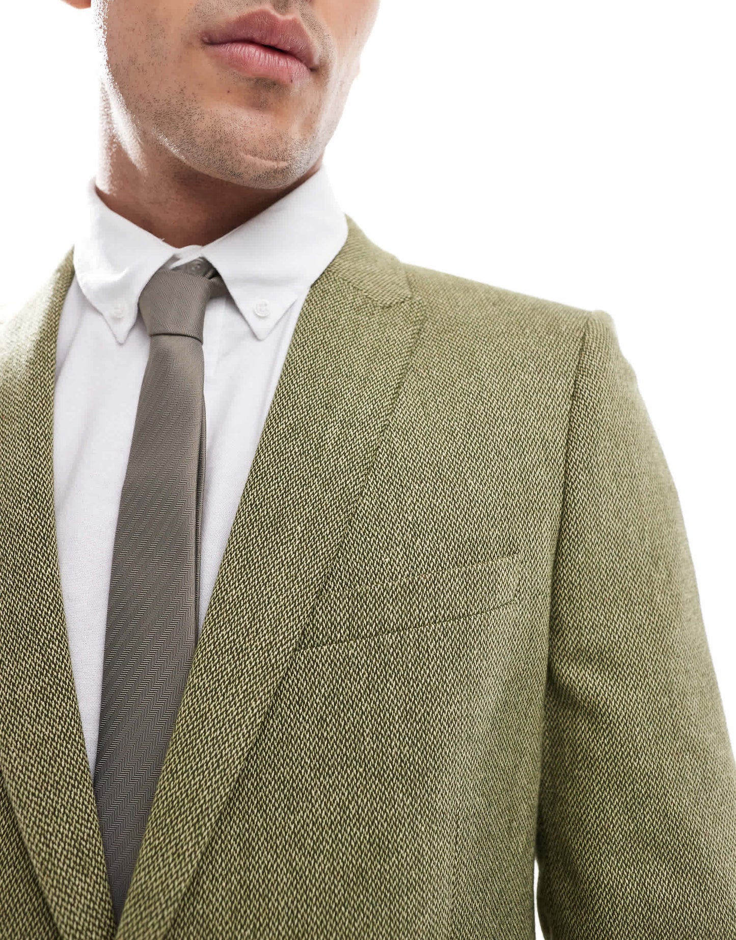 ASOS DESIGN skinny wool mix suit jacket in olive basketweave texture