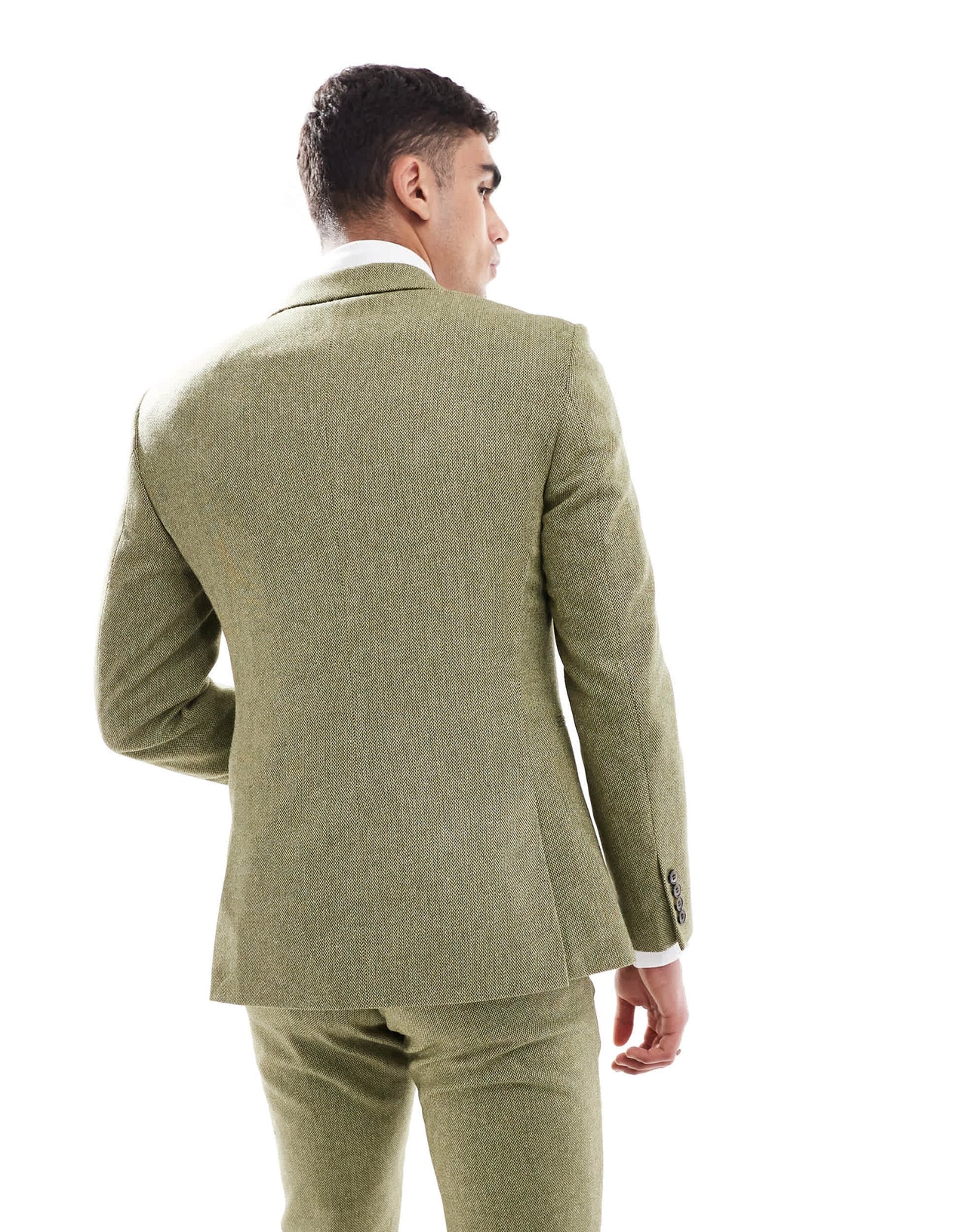 ASOS DESIGN skinny wool mix suit jacket in olive basketweave texture