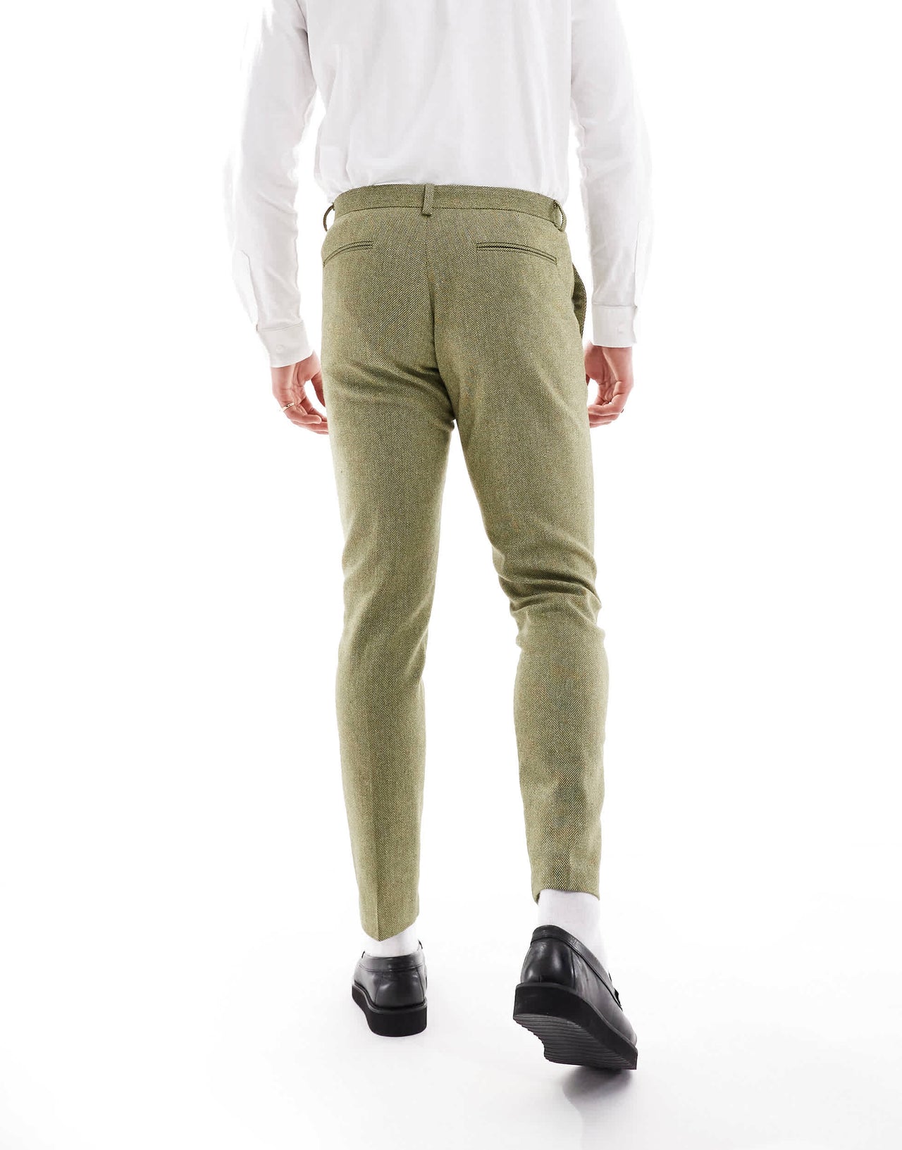 ASOS DESIGN skinny wool mix suit trouser in olive basketweave texture