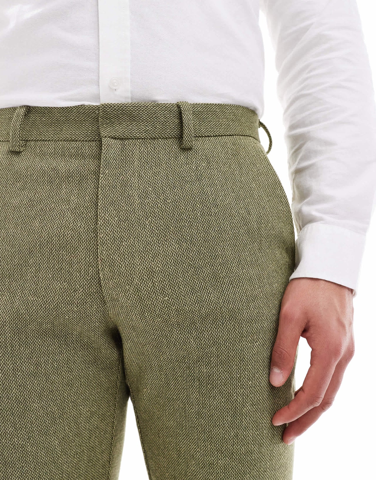 ASOS DESIGN skinny wool mix suit trouser in olive basketweave texture