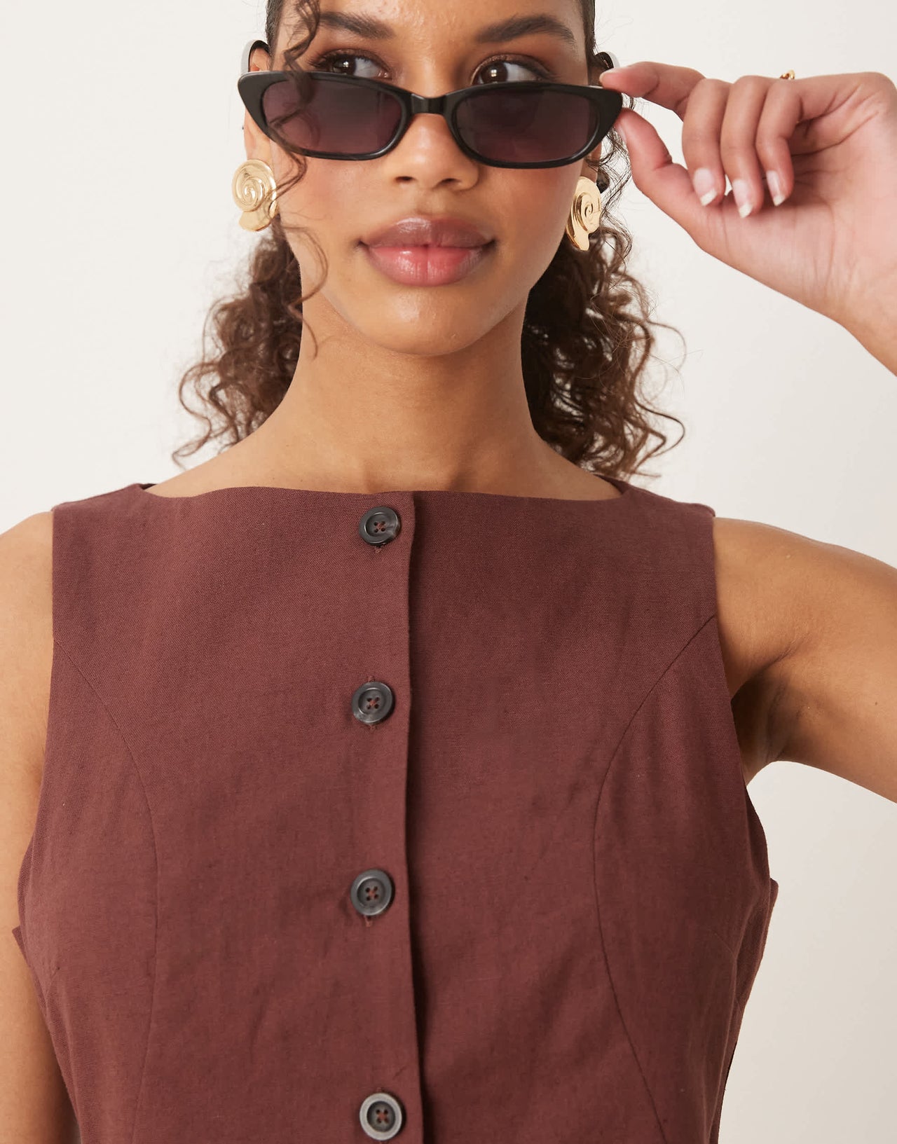ASOS DESIGN button down waistcoat jumpsuit in chocolate