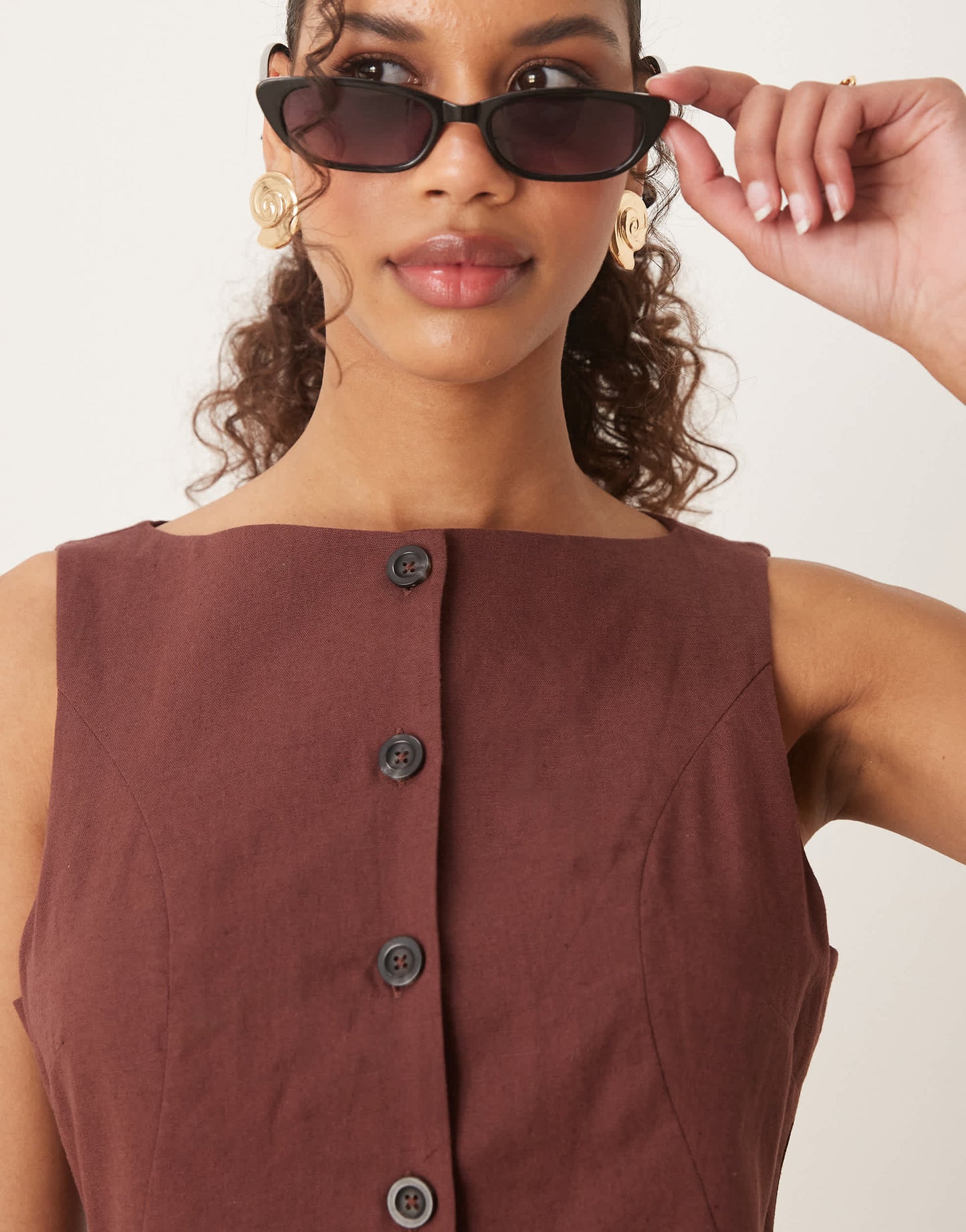 ASOS DESIGN button down waistcoat jumpsuit in chocolate