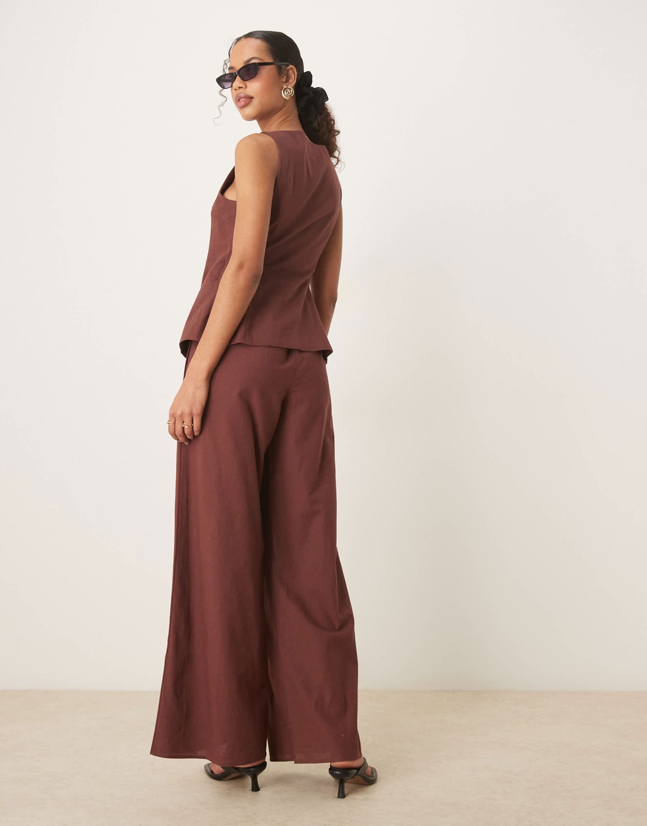 ASOS DESIGN button down waistcoat jumpsuit in chocolate