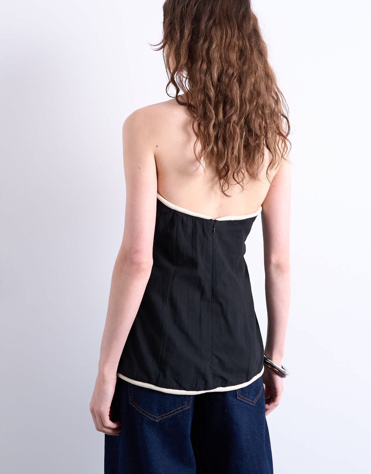 Topshop bandeau in black with white tubing