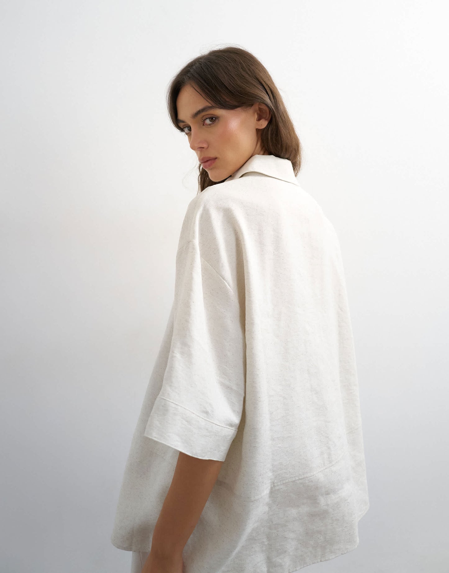 Topshop short sleeve linen shirt in natural