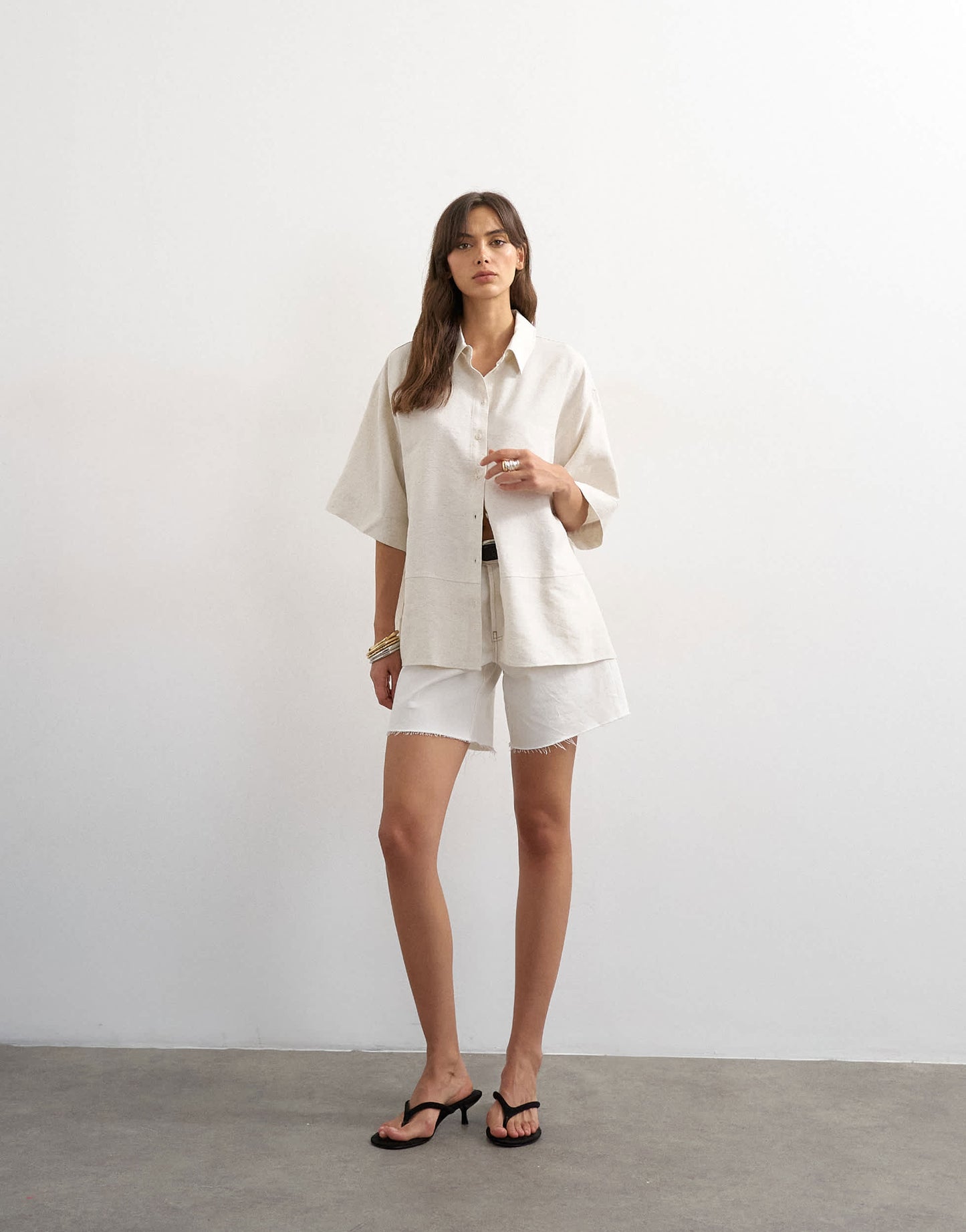 Topshop short sleeve linen shirt in natural