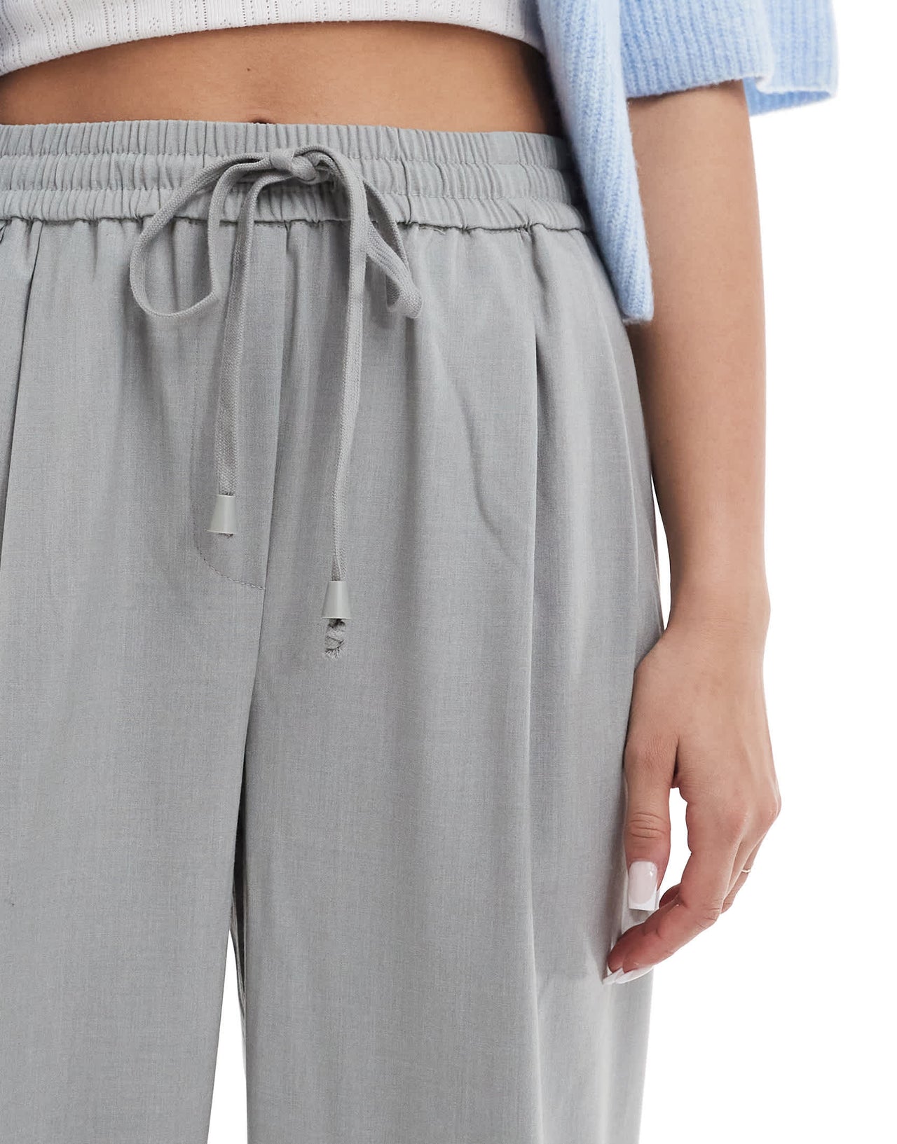 Pieces high waist drapey wide leg dad trouser in medium grey melange