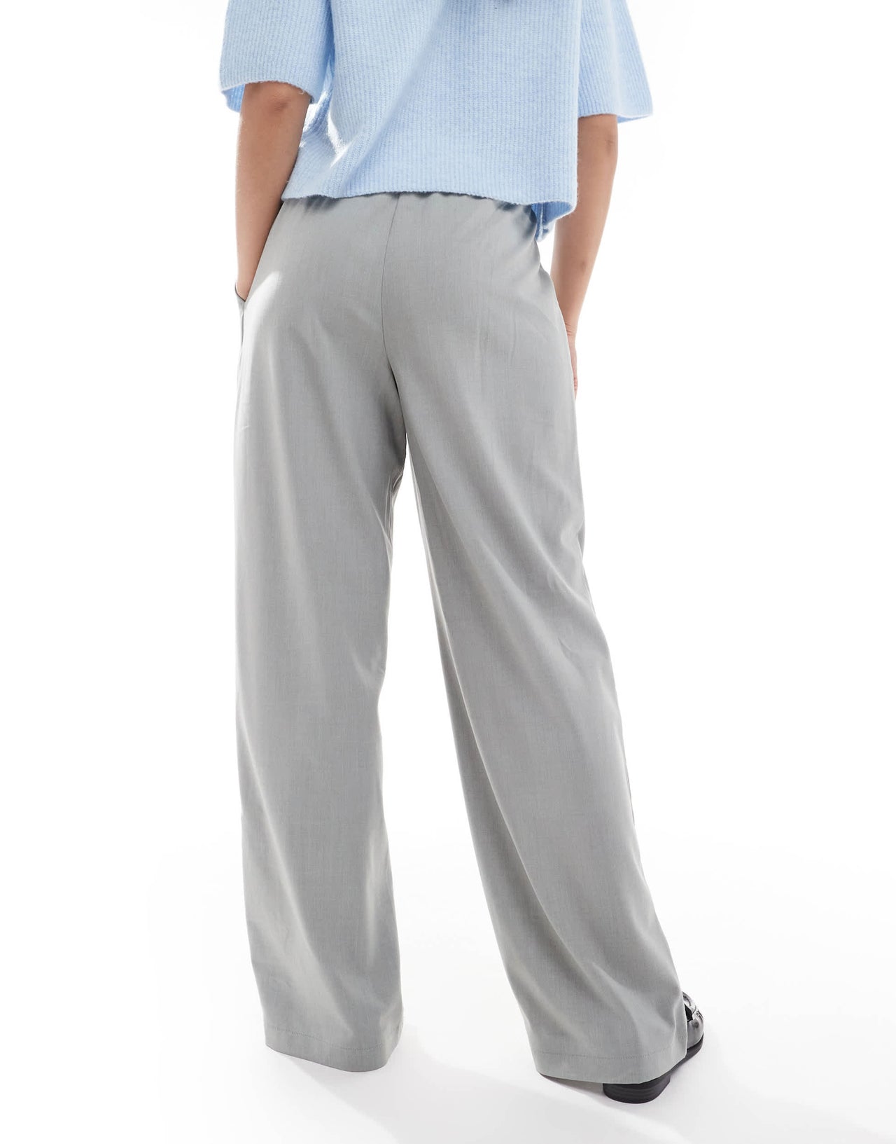 Pieces high waist drapey wide leg dad trouser in medium grey melange
