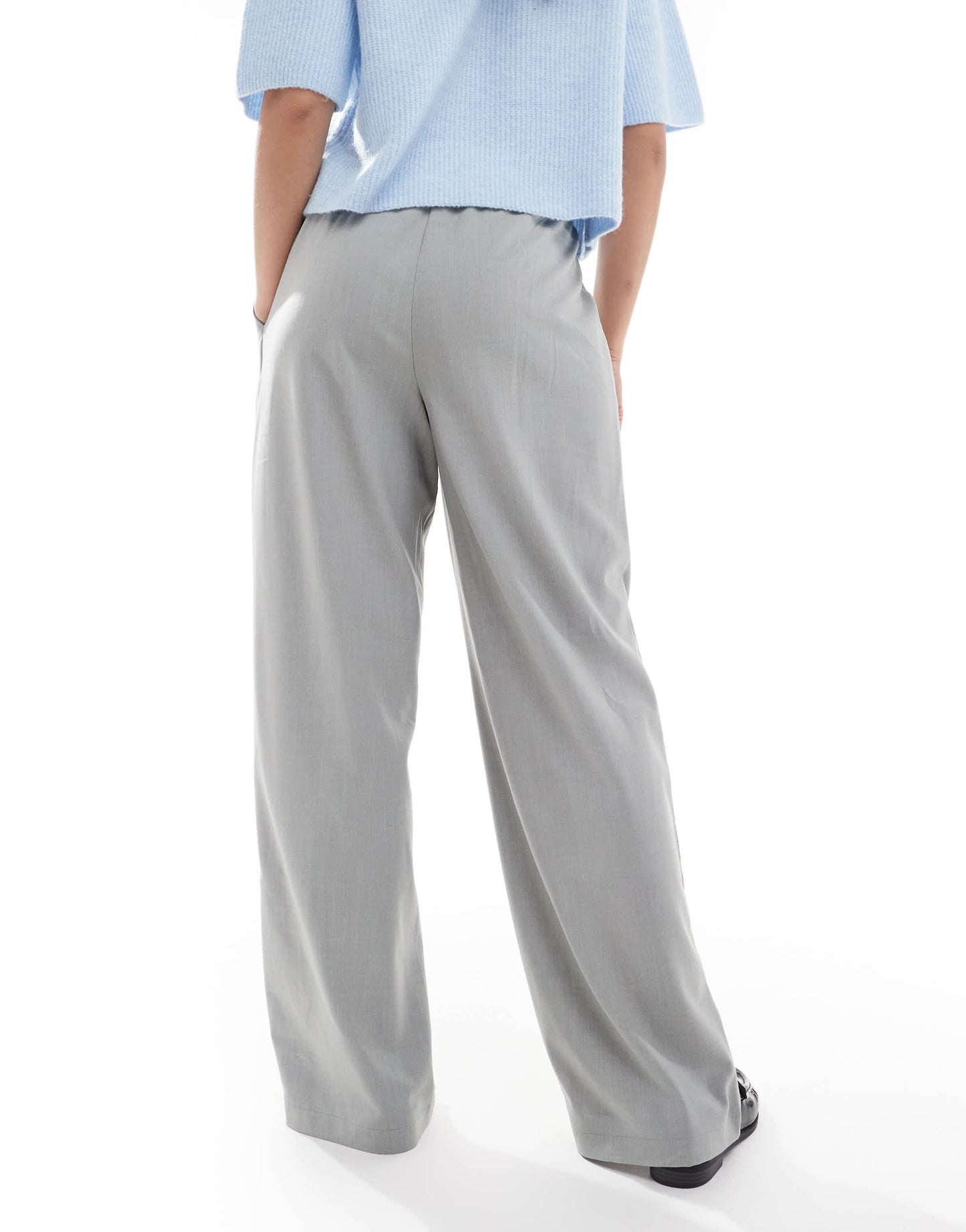 Pieces high waist drapey wide leg dad trouser in medium grey melange