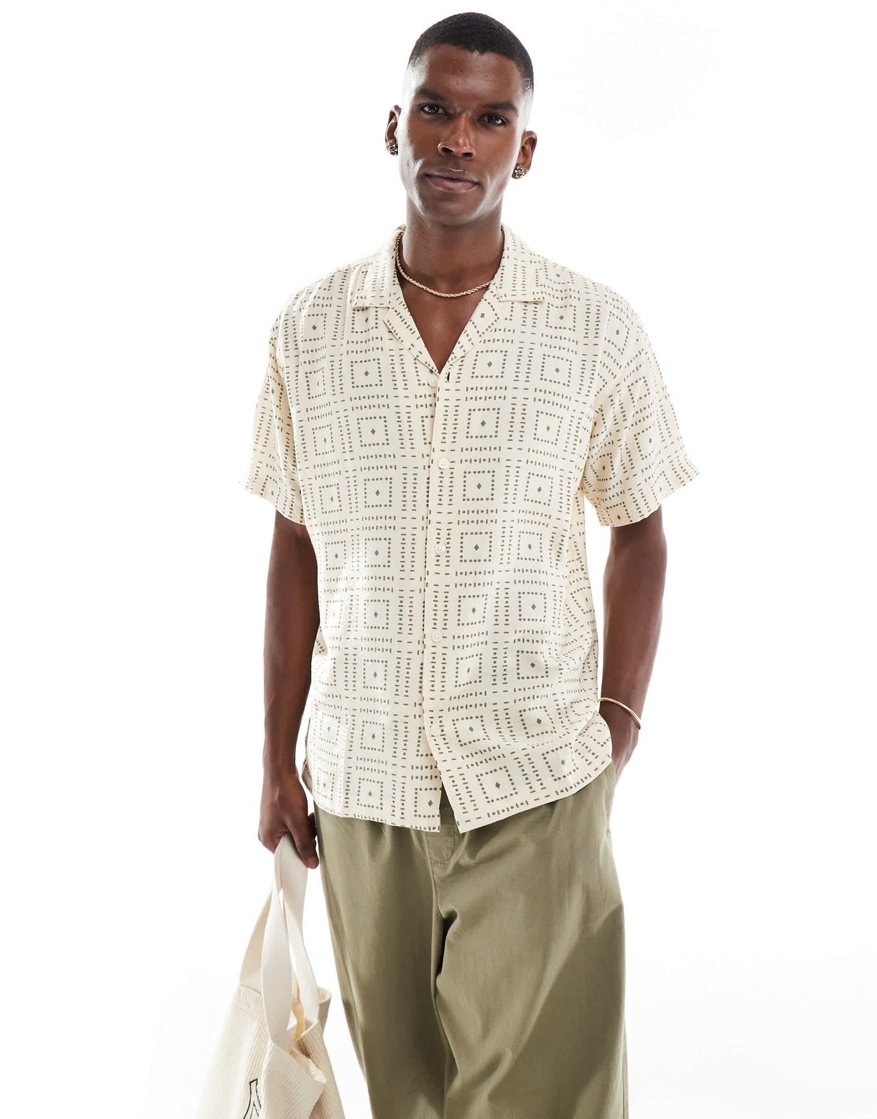 Jack & Jones oversize shirt with tile print in beige