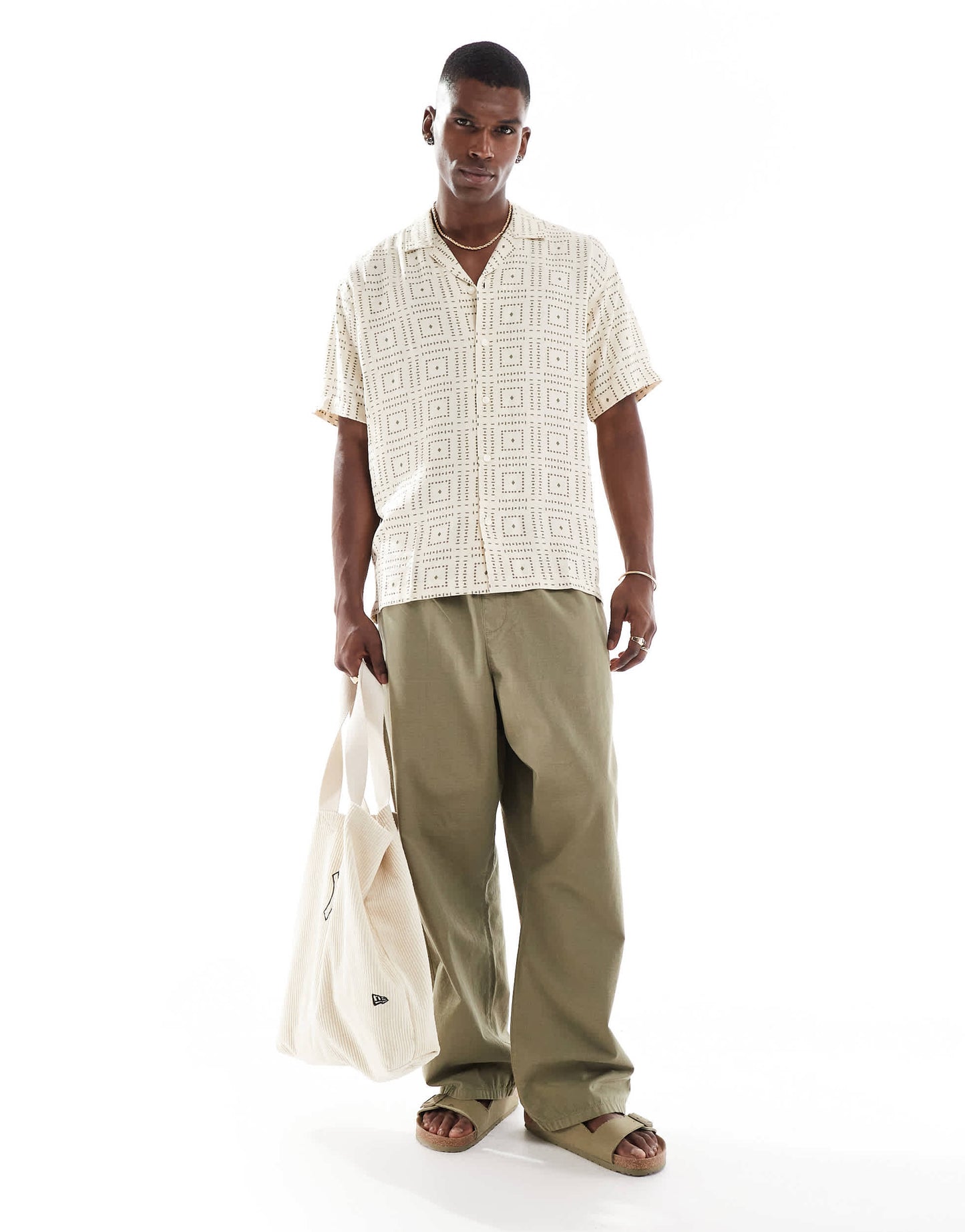 Jack & Jones oversize shirt with tile print in beige