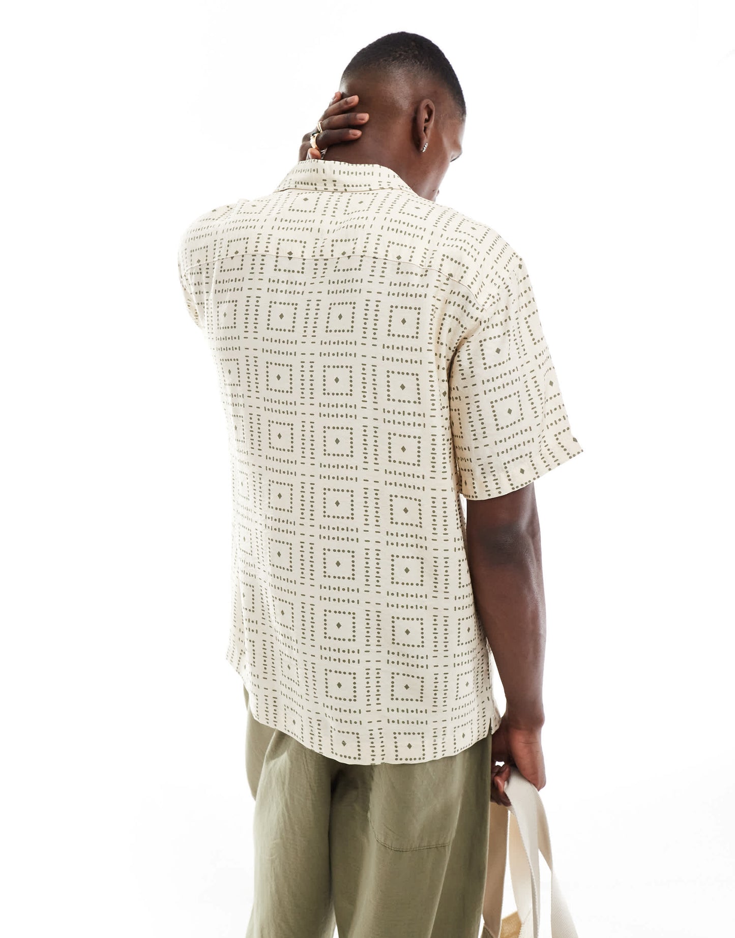 Jack & Jones oversize shirt with tile print in beige