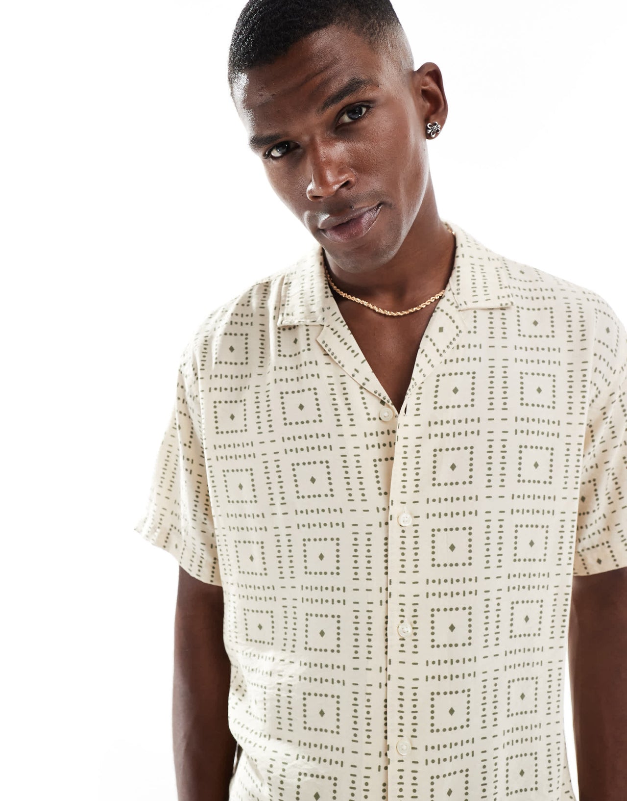 Jack & Jones oversize shirt with tile print in beige