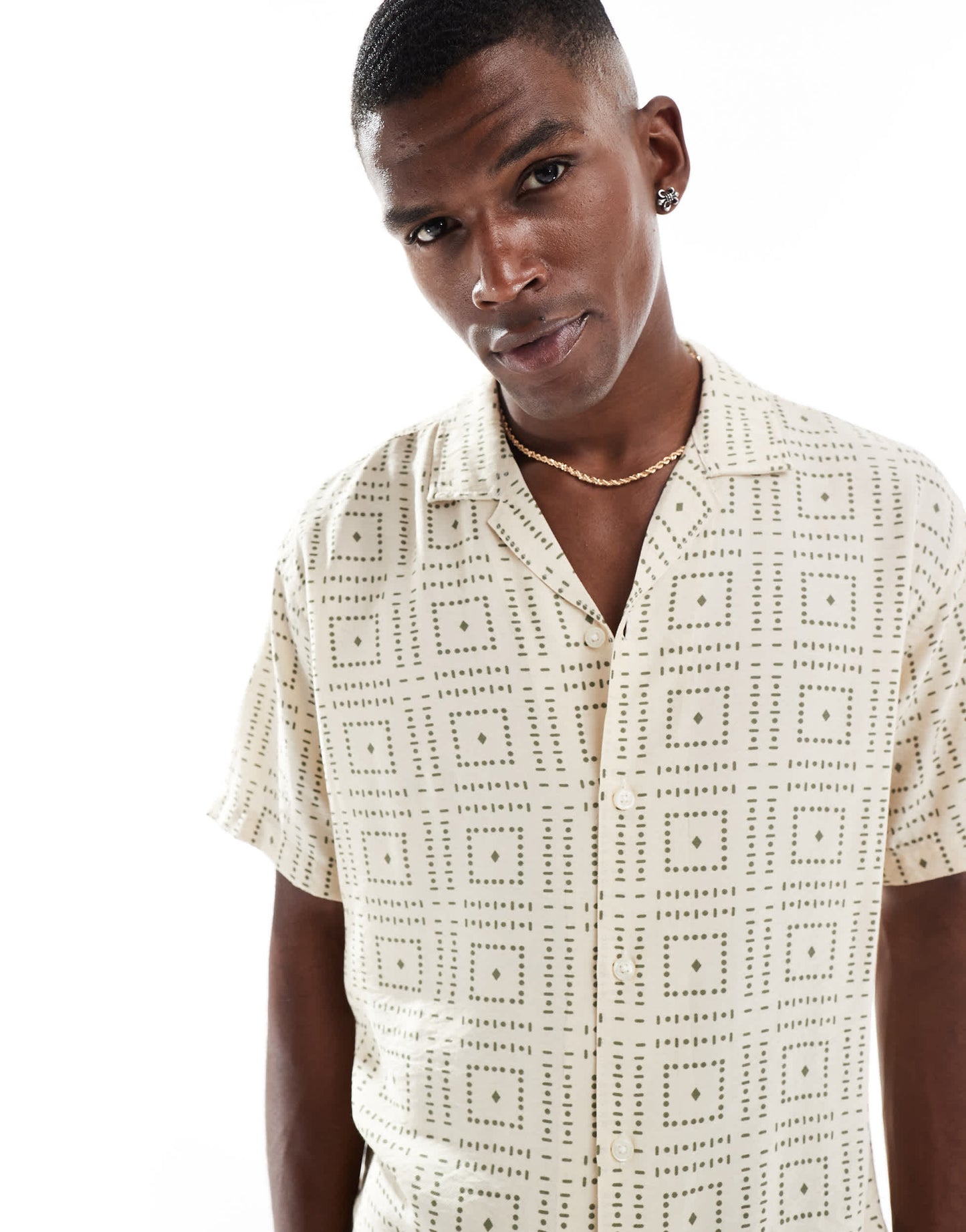 Jack & Jones oversize shirt with tile print in beige
