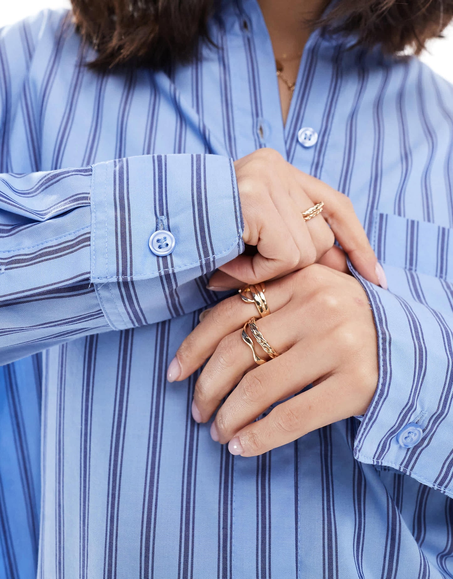 Bershka oversized shirt in blue pinstripe