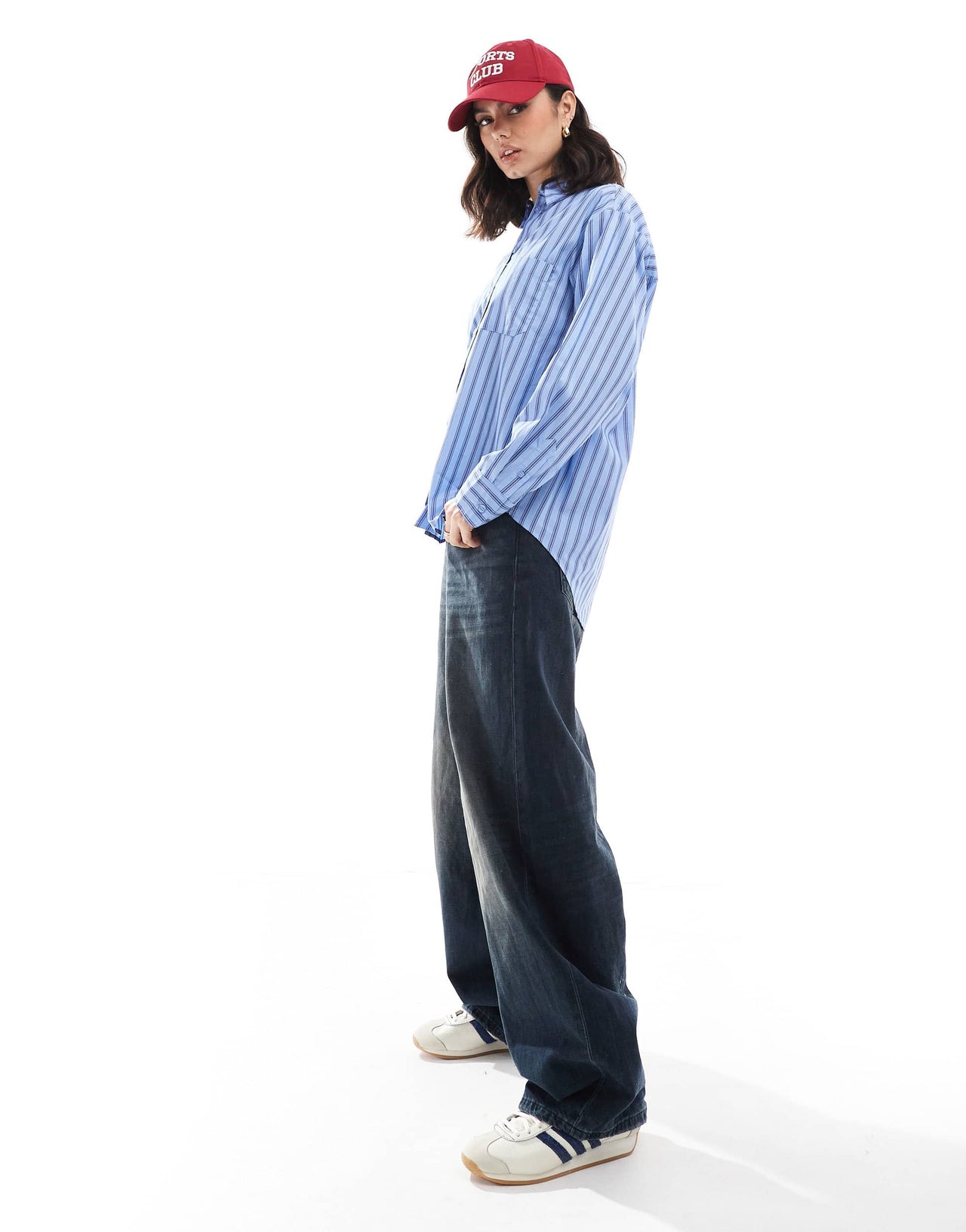 Bershka oversized shirt in blue pinstripe