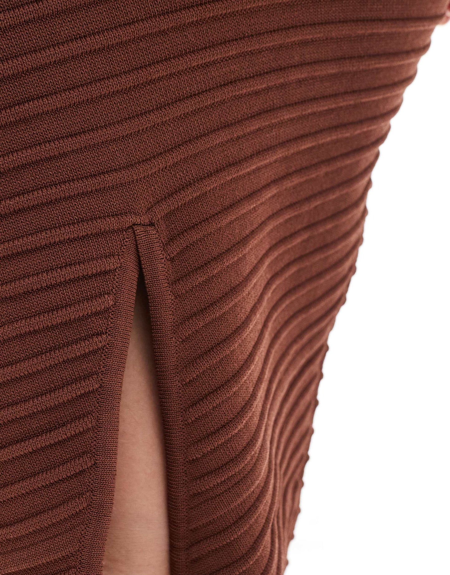 Bershka wide ribbed knitted maxi skirt co-ord in brown