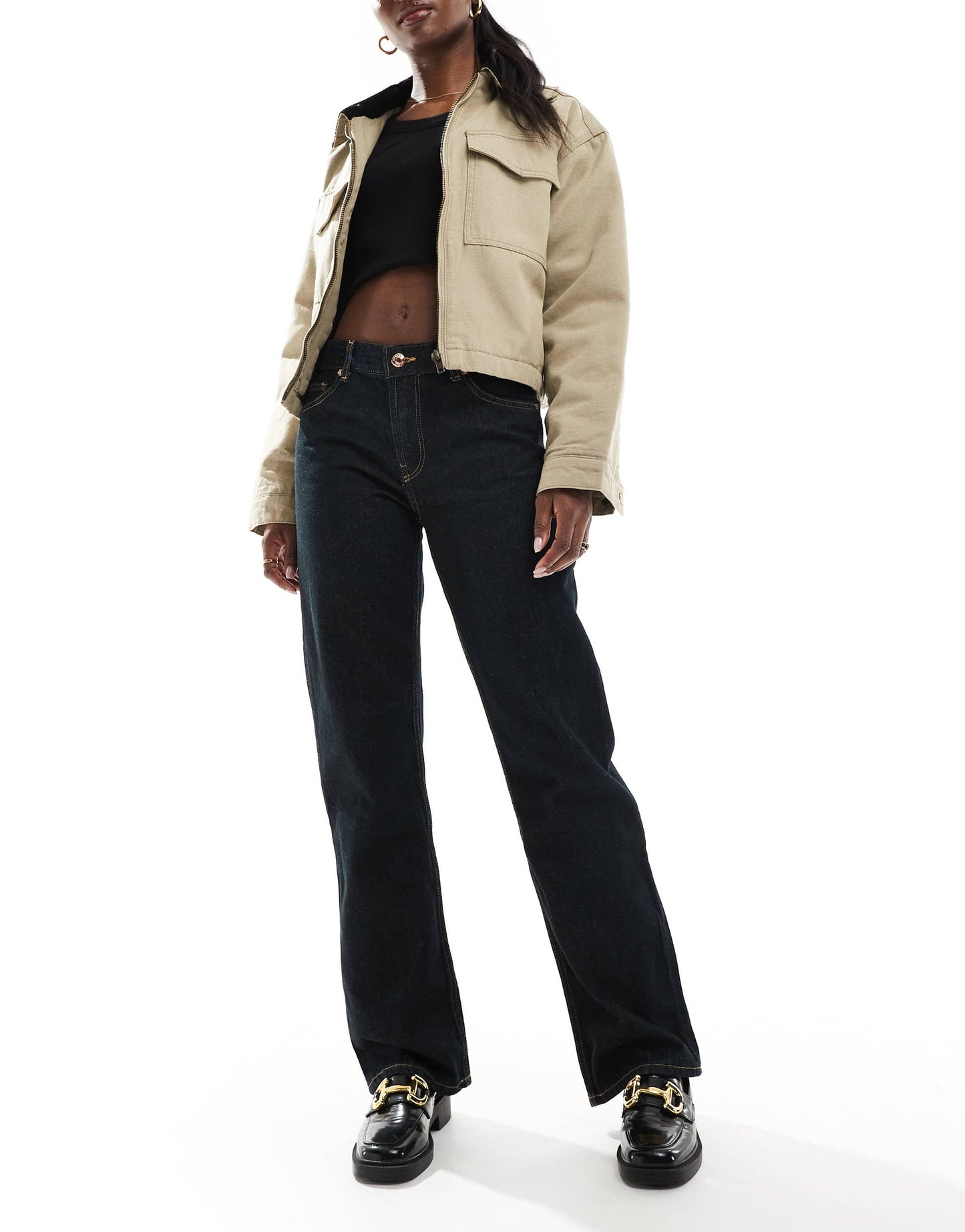 Bershka straight leg jeans in dark indigo