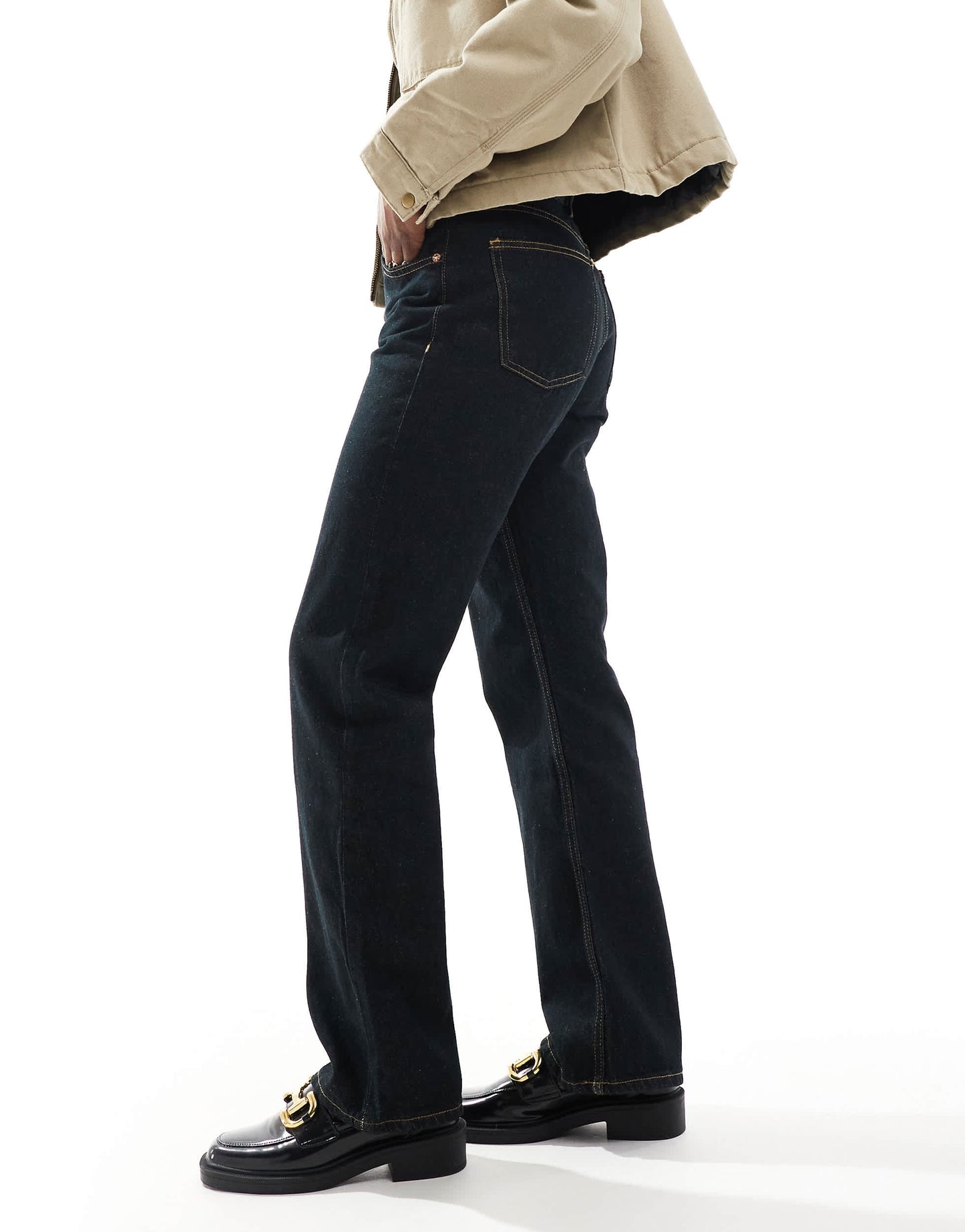 Bershka straight leg jeans in dark indigo