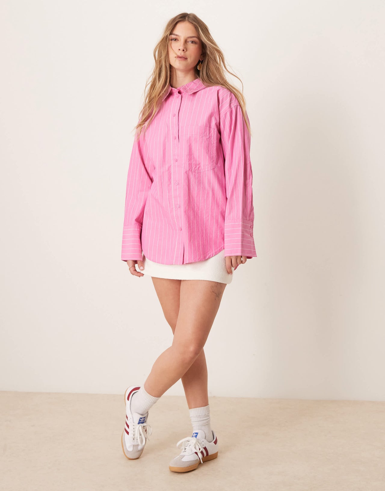 Gina Tricot oversized oxford shirt in pink stripes