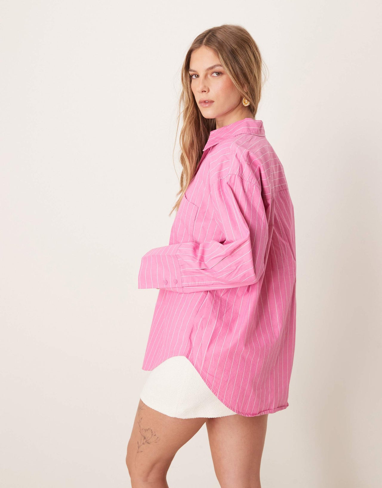 Gina Tricot oversized oxford shirt in pink stripes