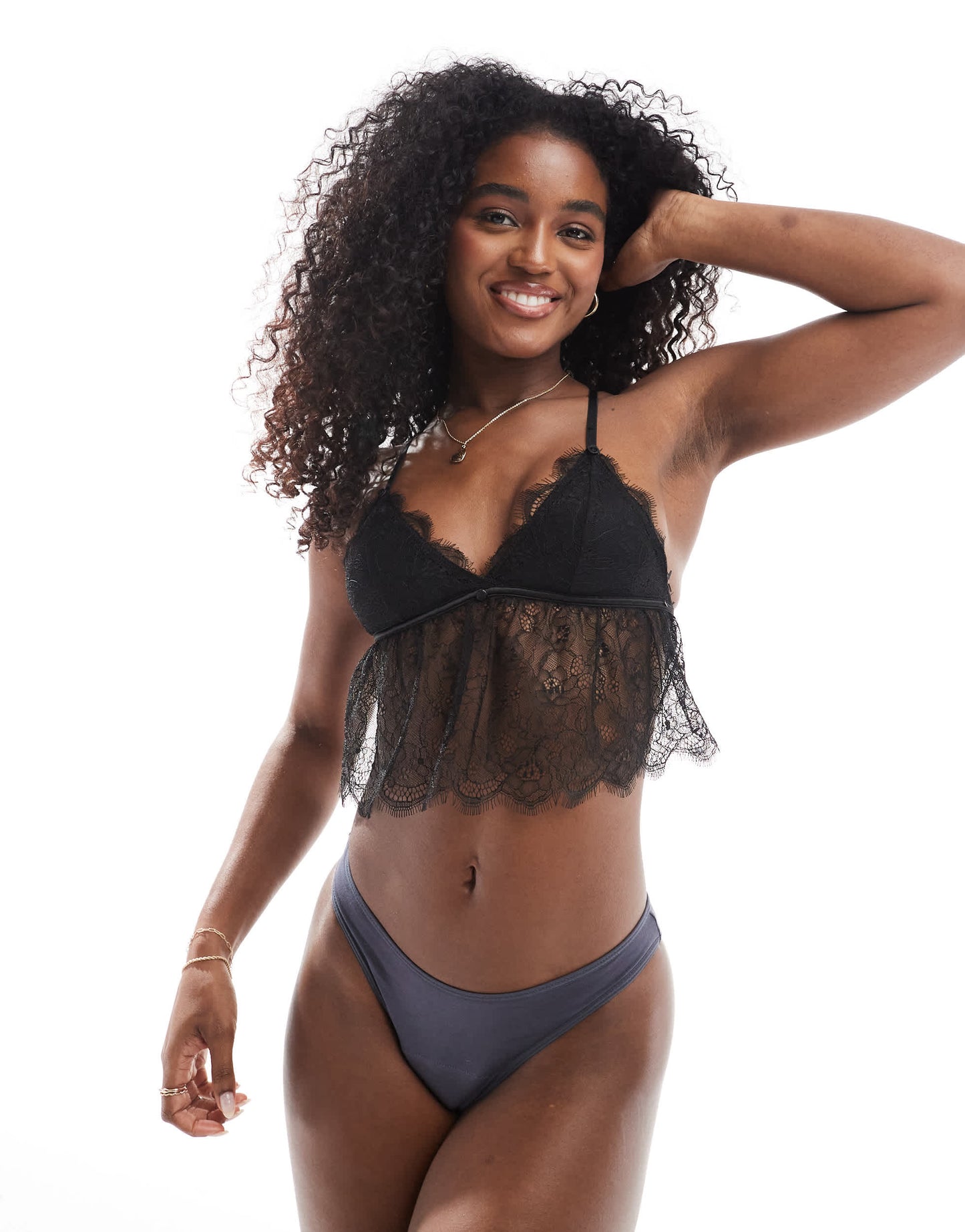 Cotton On eyelash lace longline bralette in black